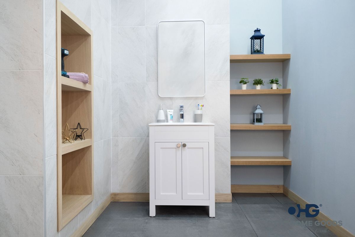 Aria 24" White Bathroom Vanity with Integrated Sink & Brushed Nickel Hardware