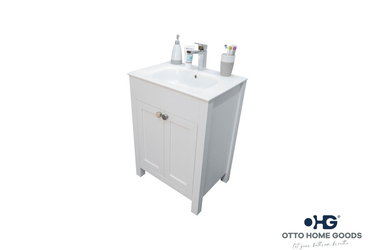 Aria 24" White Bathroom Vanity with Integrated Sink & Brushed Nickel Hardware