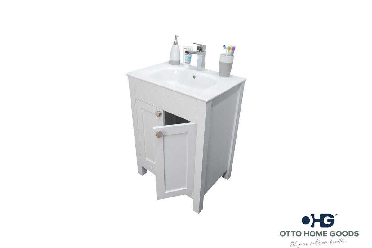 Aria 24" White Bathroom Vanity with Integrated Sink & Brushed Nickel Hardware