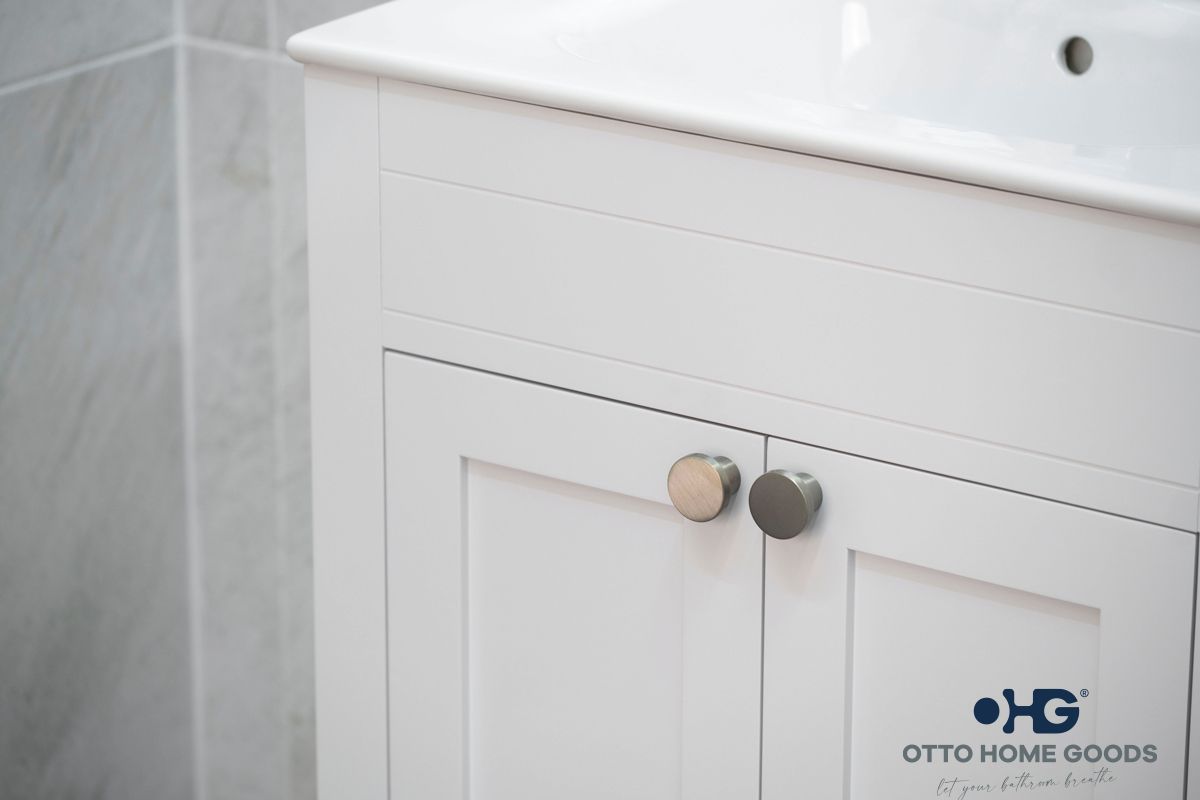 Aria 24" White Bathroom Vanity with Integrated Sink & Brushed Nickel Hardware