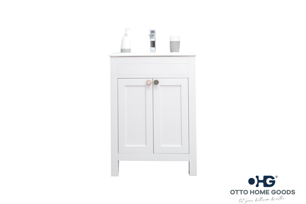 Aria 24" White Bathroom Vanity with Integrated Sink & Brushed Nickel Hardware