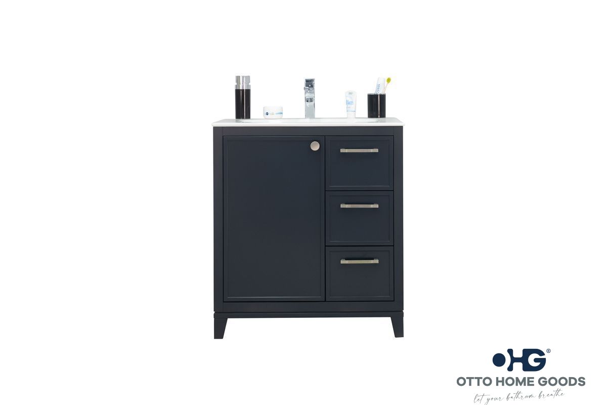 Frame 30" Dark Gray Bathroom Vanity with Integrated Sink & Brushed Nickel Hardware