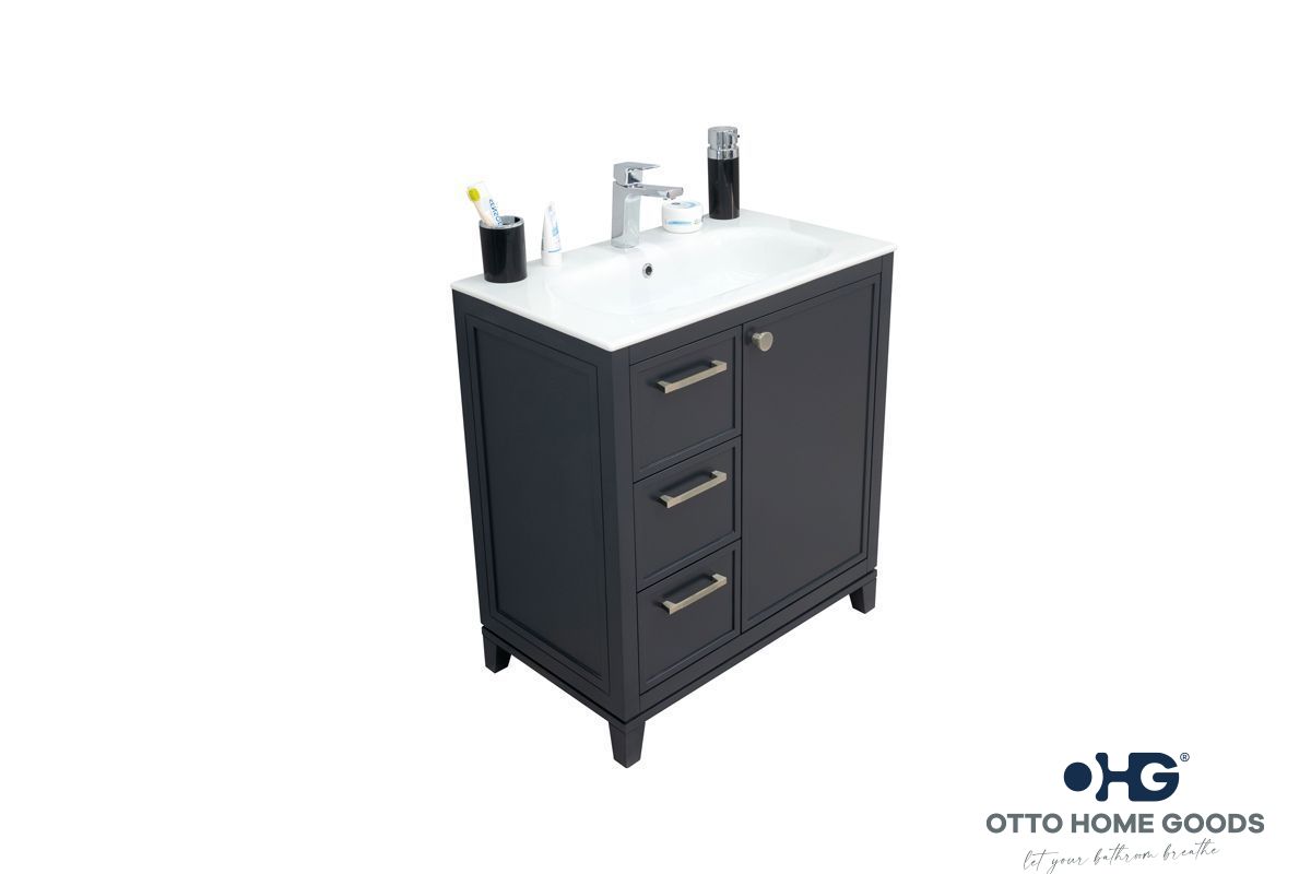 Frame 30" Dark Gray Bathroom Vanity with Integrated Sink & Brushed Nickel Hardware