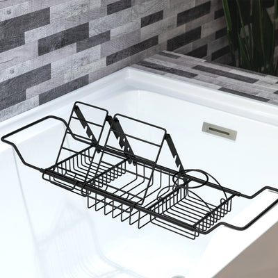 WOODBRIDGE Stainless Steel Extendable Bathtub Caddy Tray in Matte Black Finish with Removable Wine Holder, Book and Phone Rack, Bathcad-MB