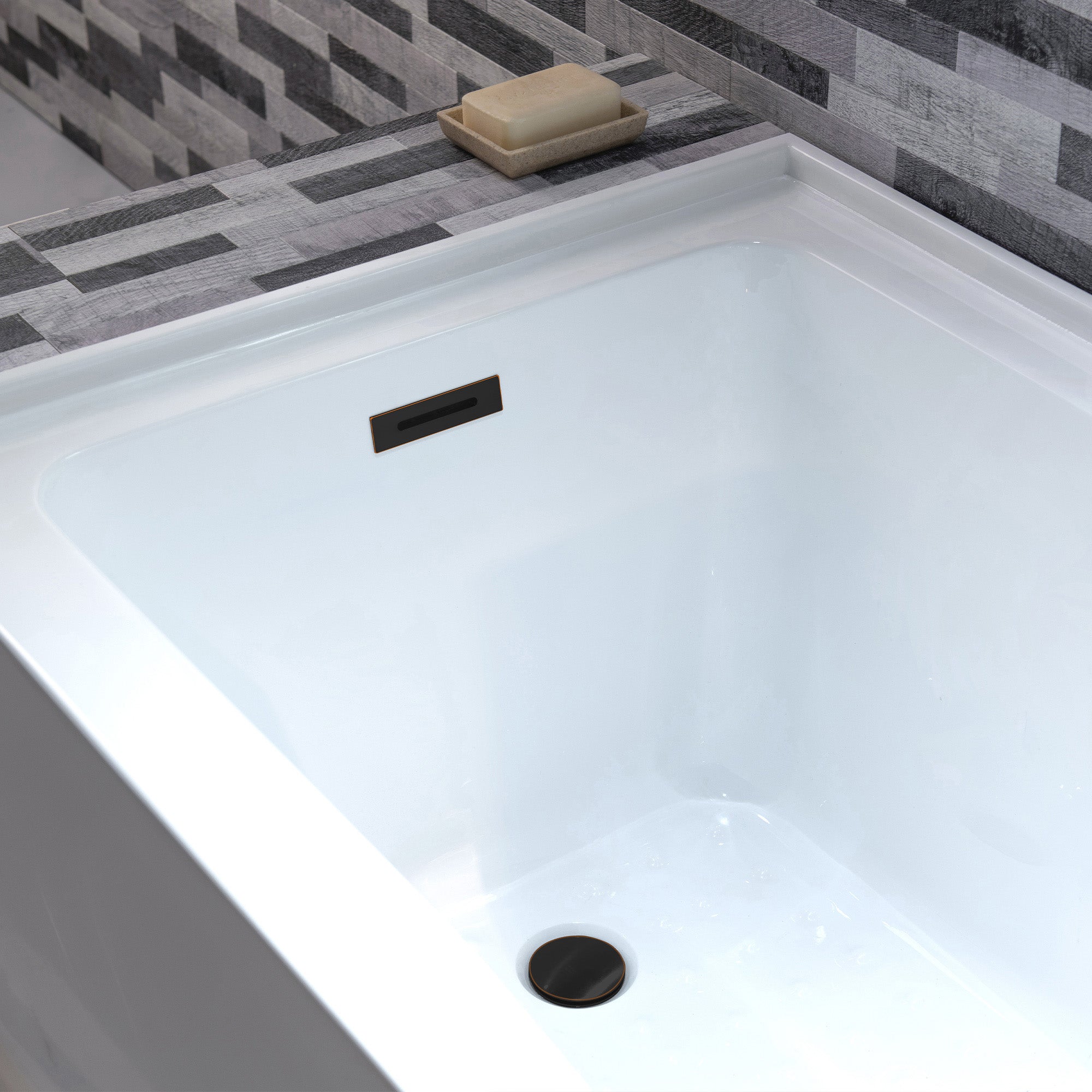 WOODBRIDGE 60" Acrylic Rectangular Alcove Soaking Bathtub in White with Left Drain