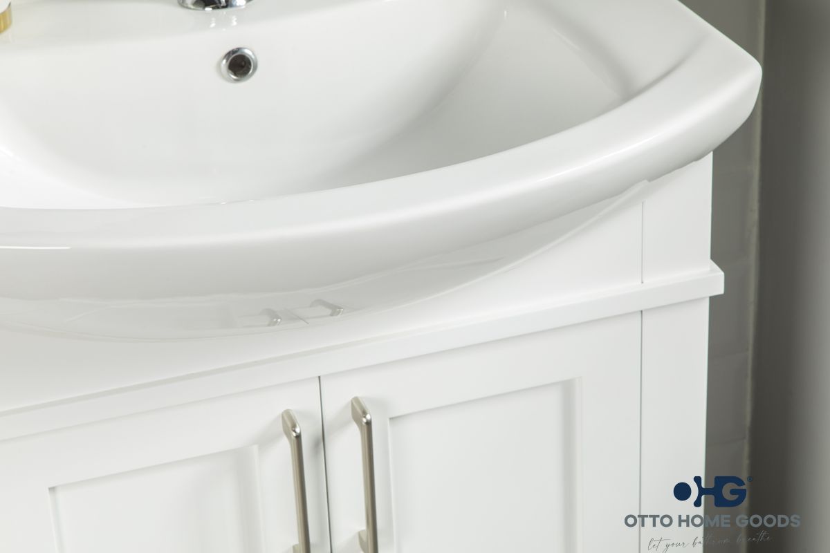 Luna 26" White Bathroom Vanity with Porcelain Top & Brushed Nickel Hardware