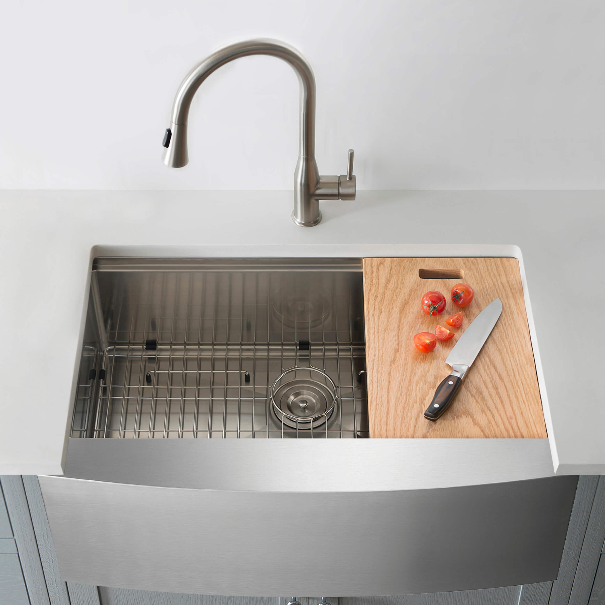 30" Farmhouse Apron Single Bowl Stainless Steel Workstation Kitchen Sink