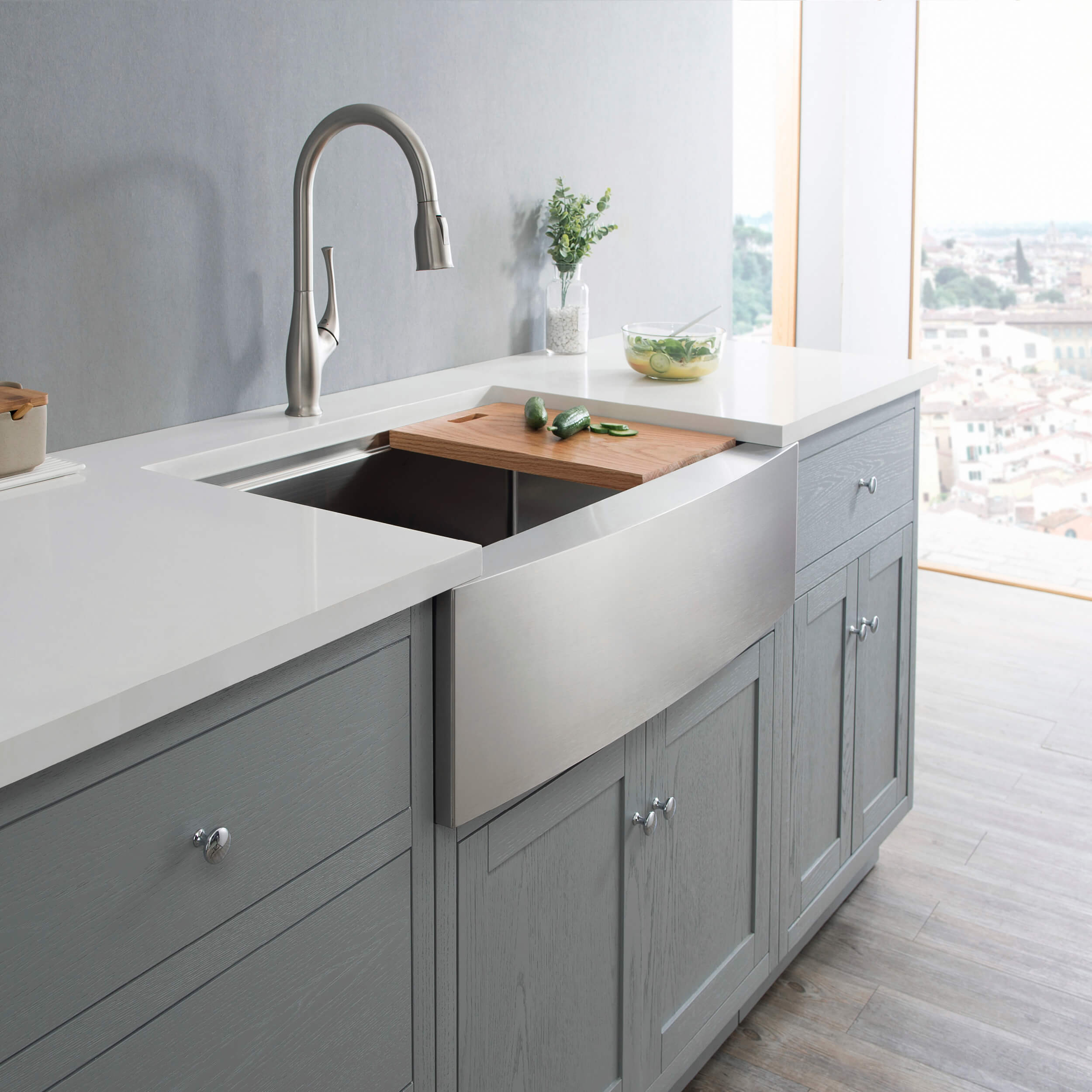 33" Farmhouse Apron Single Bowl Stainless Steel Workstation Kitchen Sink