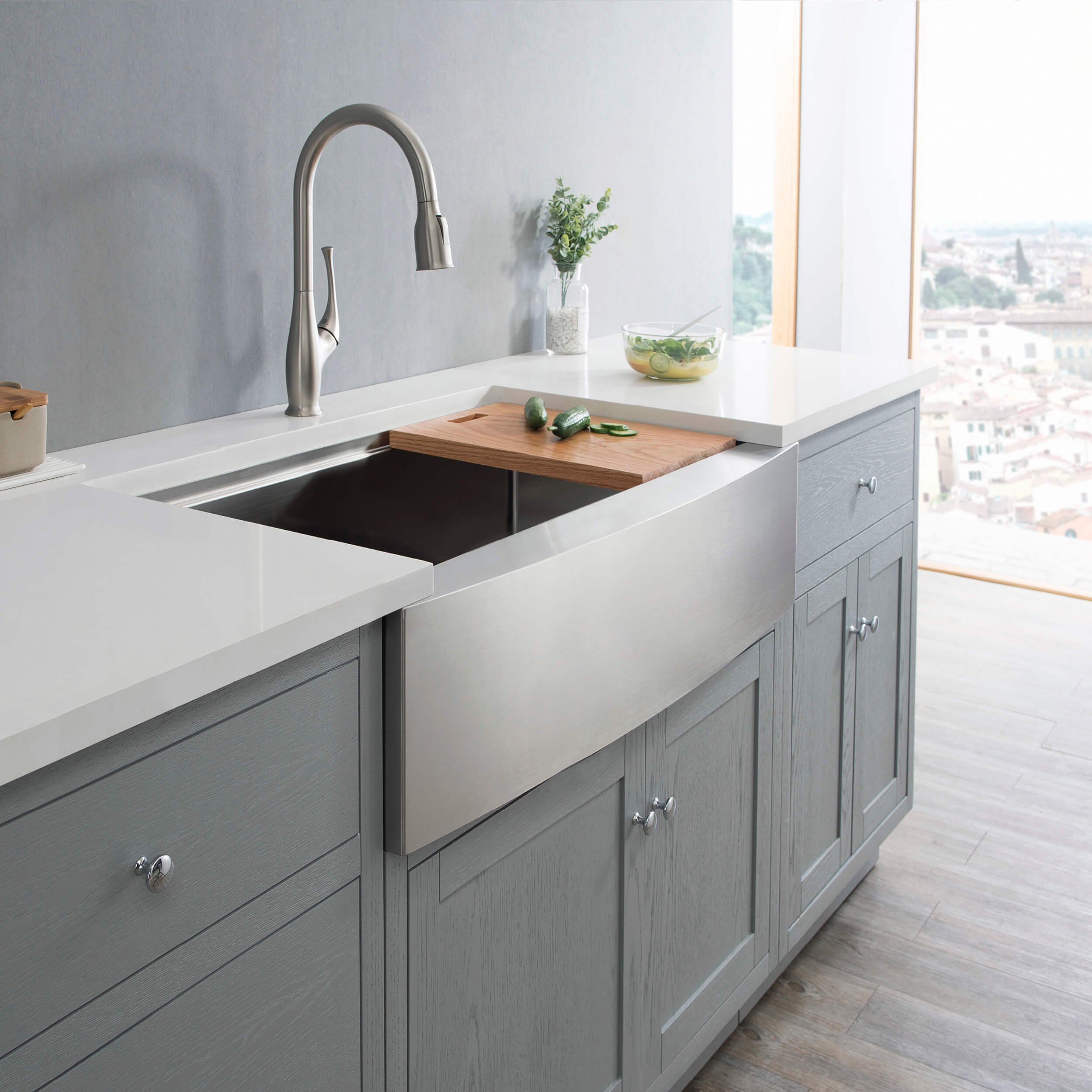 36" Farmhouse Apron Single Bowl Stainless Steel Workstation Kitchen Sink