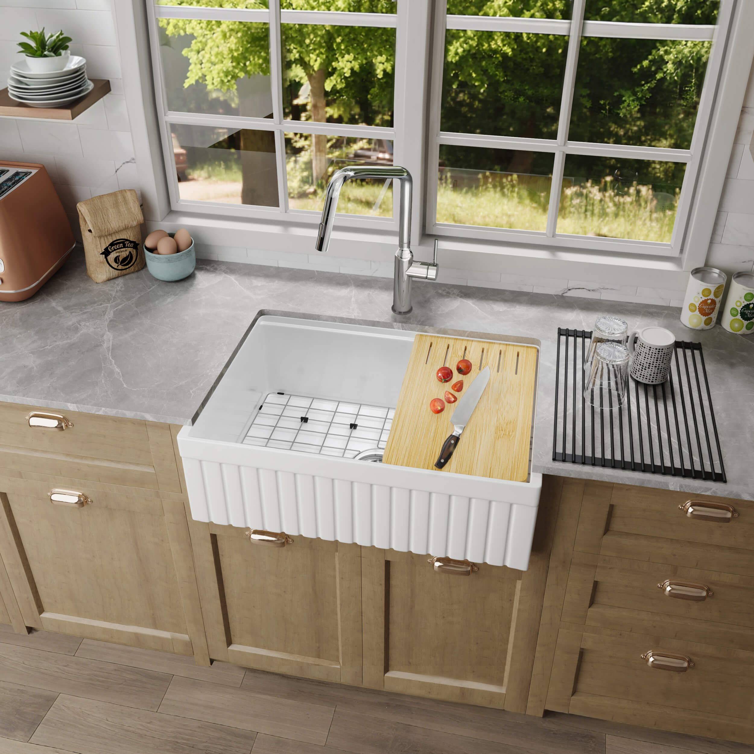 Pillar 30? Kitchen Farmhouse Fireclay Workstation Sink