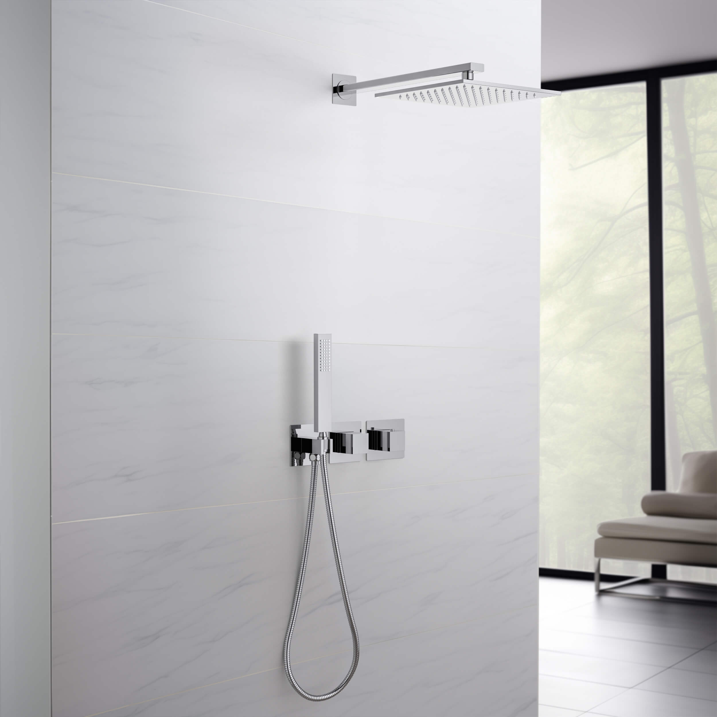 Quadra 2 Way Thermostatic Shower System With Rough-in Valve