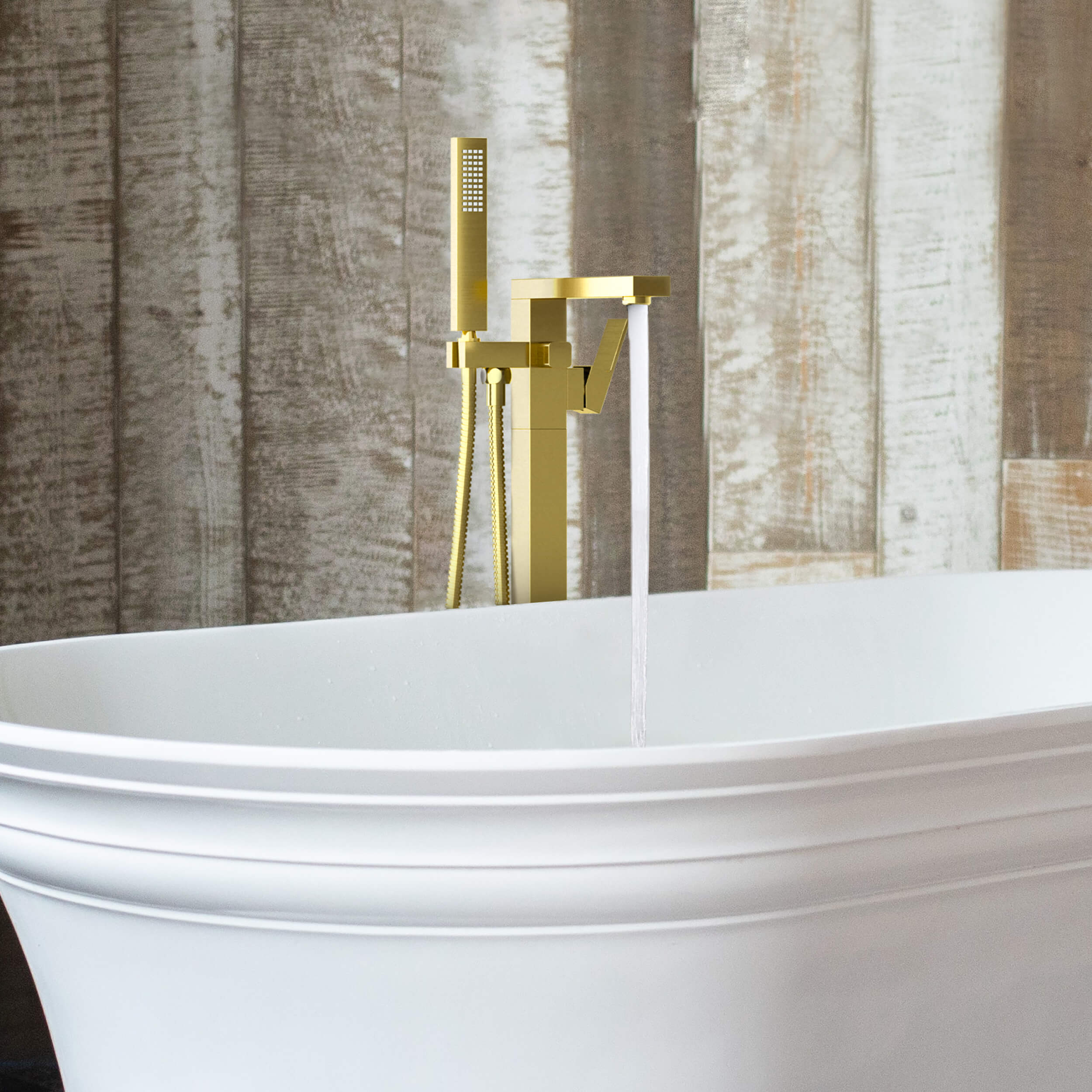 Quadra Floor Mount Tub Filler With Hand Shower