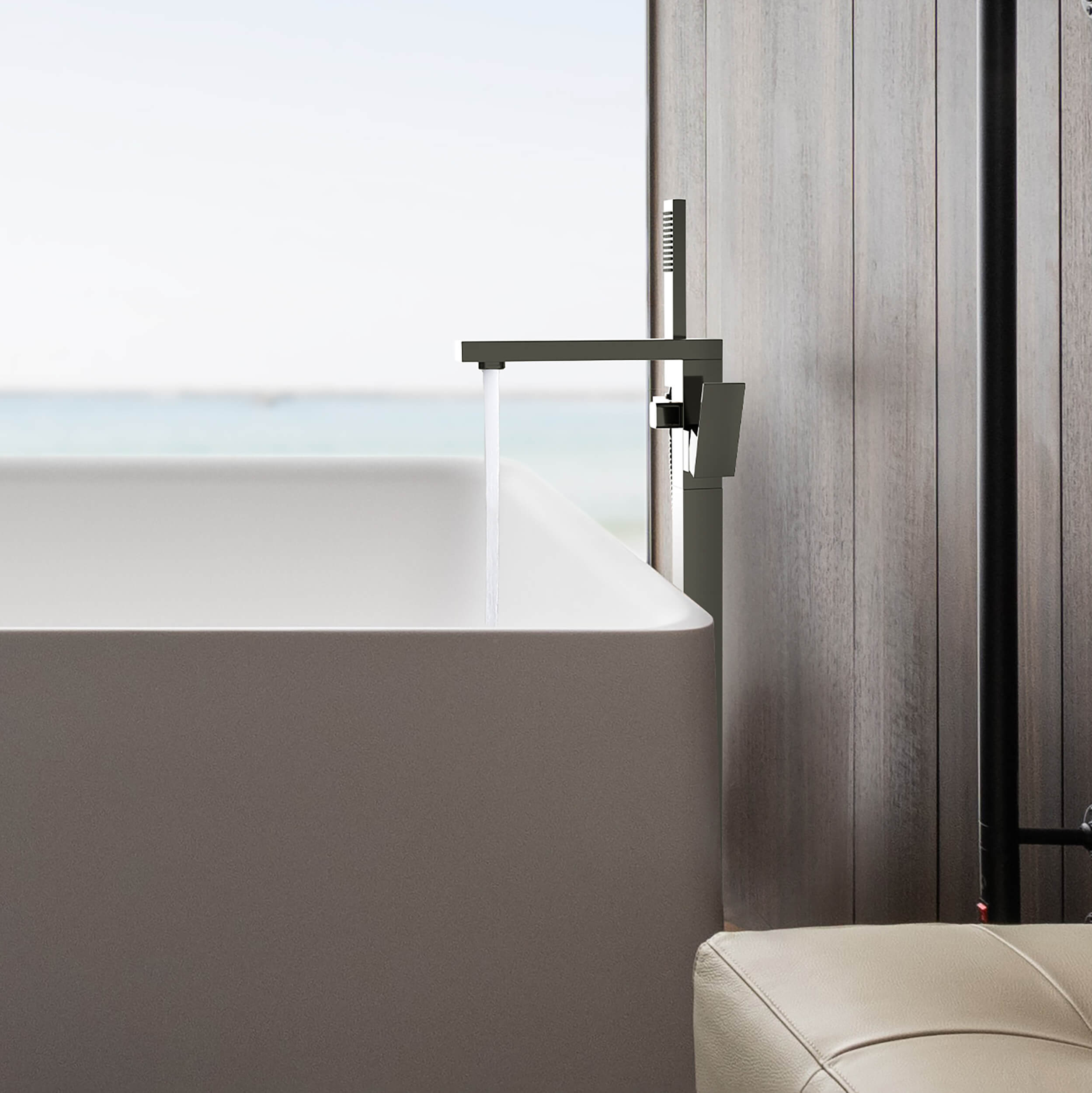 Quadra Floor Mount Tub Filler With Hand Shower