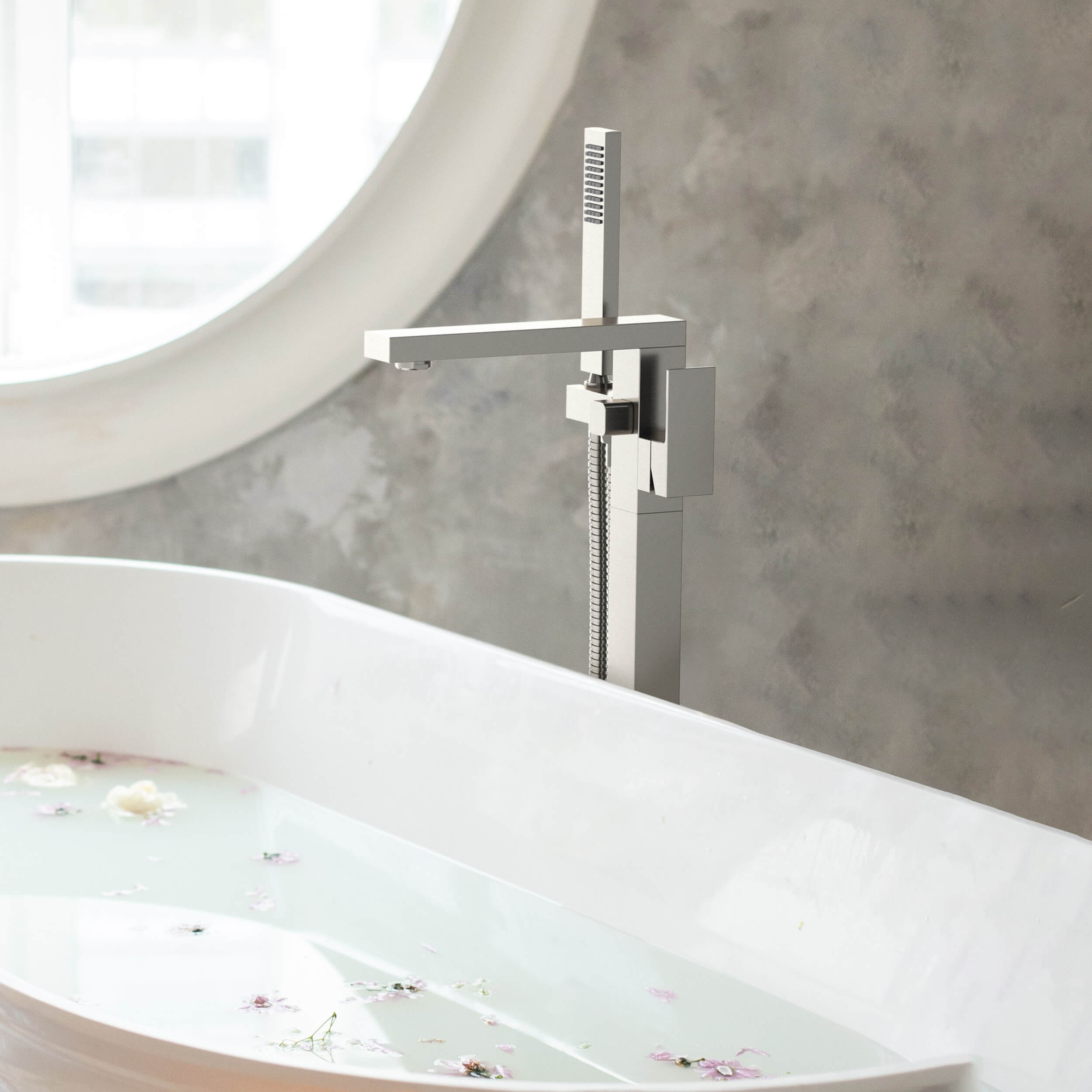 Quadra Floor Mount Tub Filler With Hand Shower