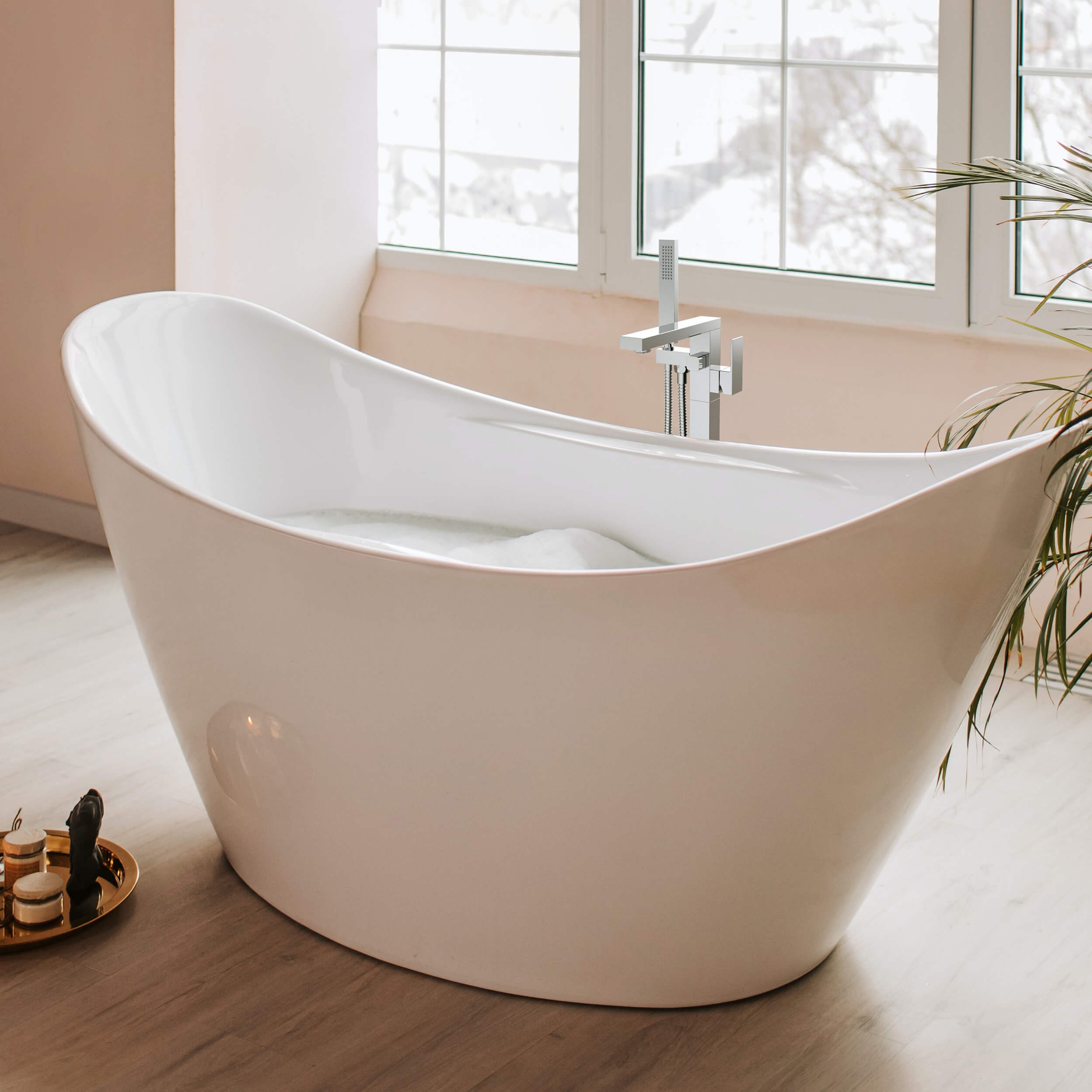 Quadra Floor Mount Tub Filler With Hand Shower