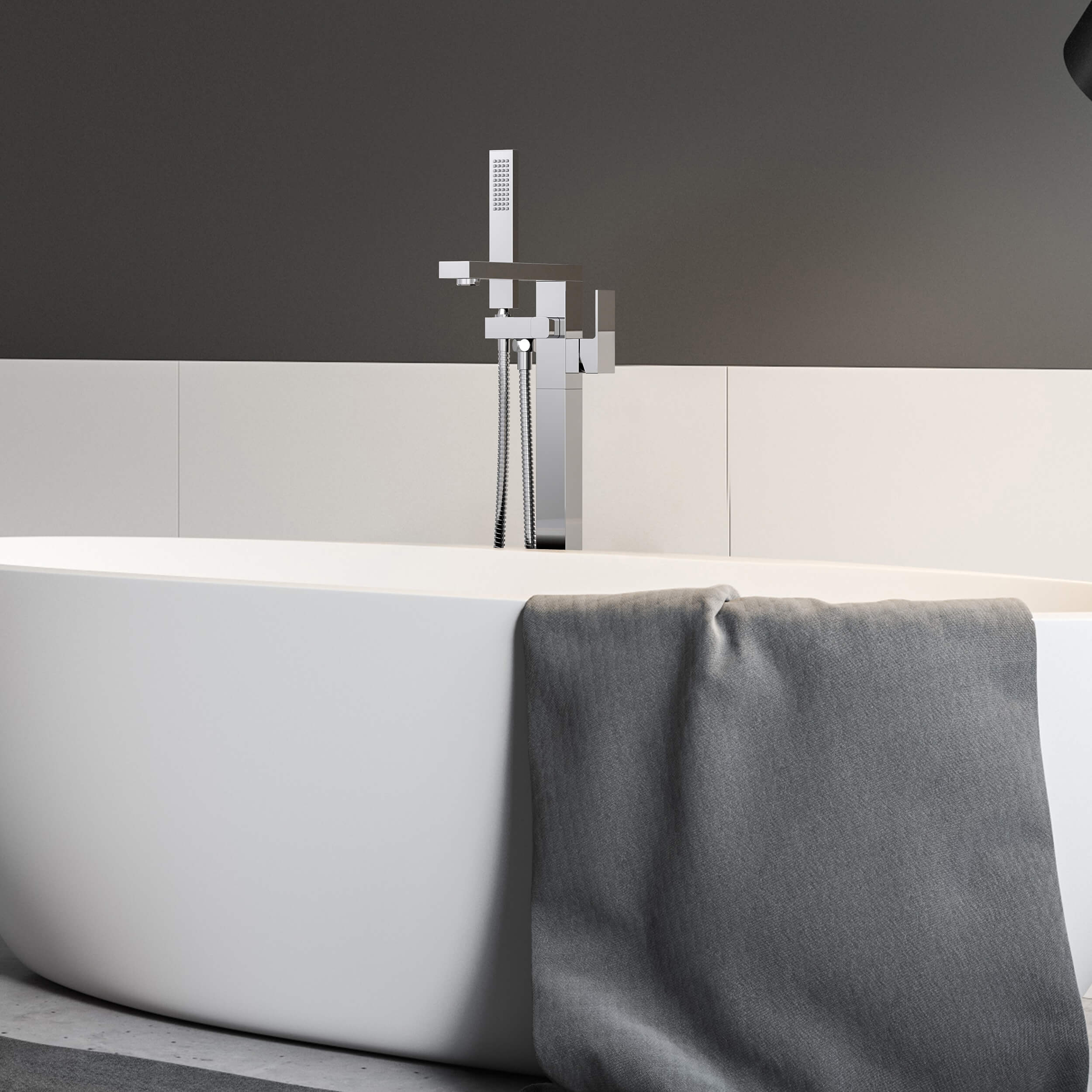 Quadra Floor Mount Tub Filler With Hand Shower