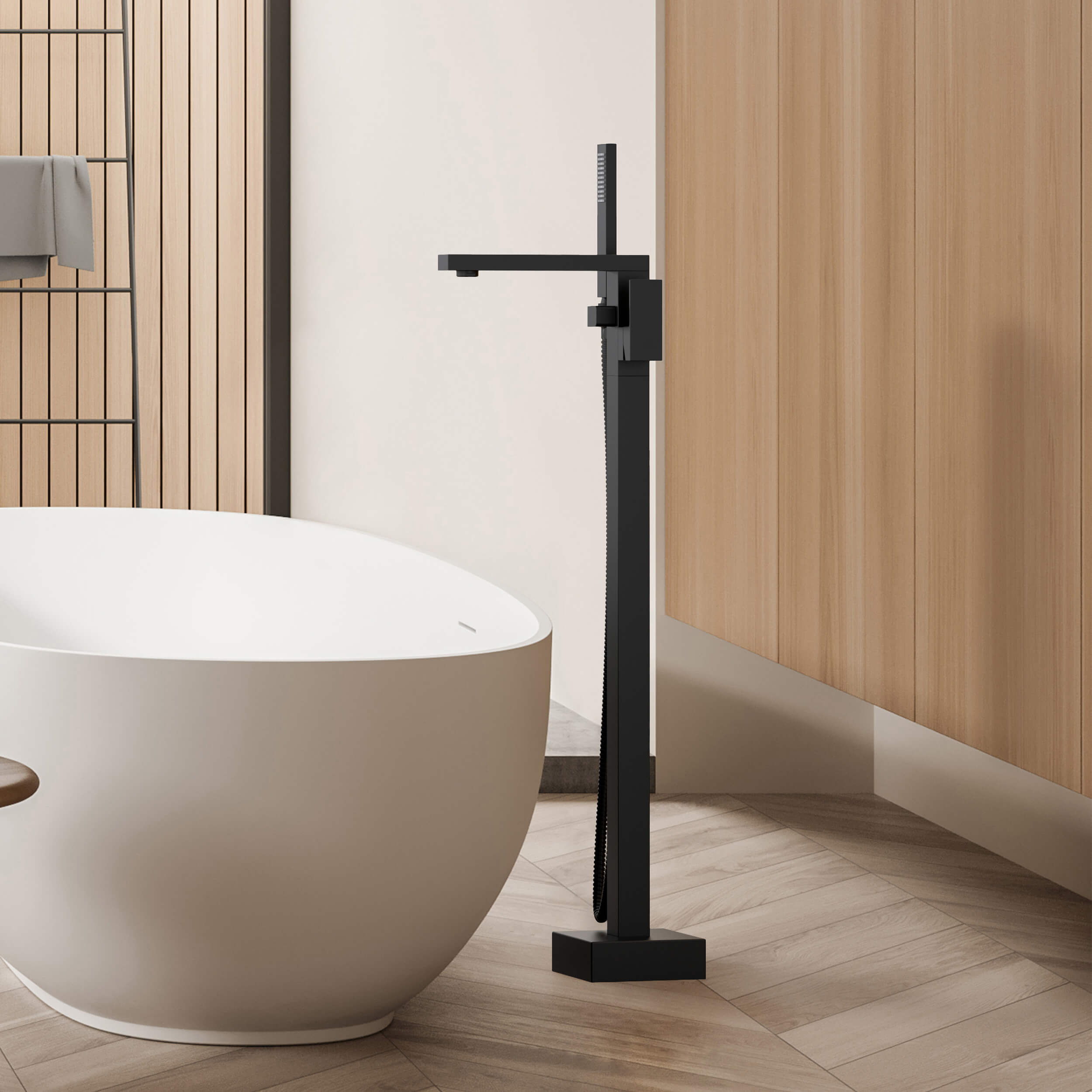Quadra Floor Mount Tub Filler With Hand Shower
