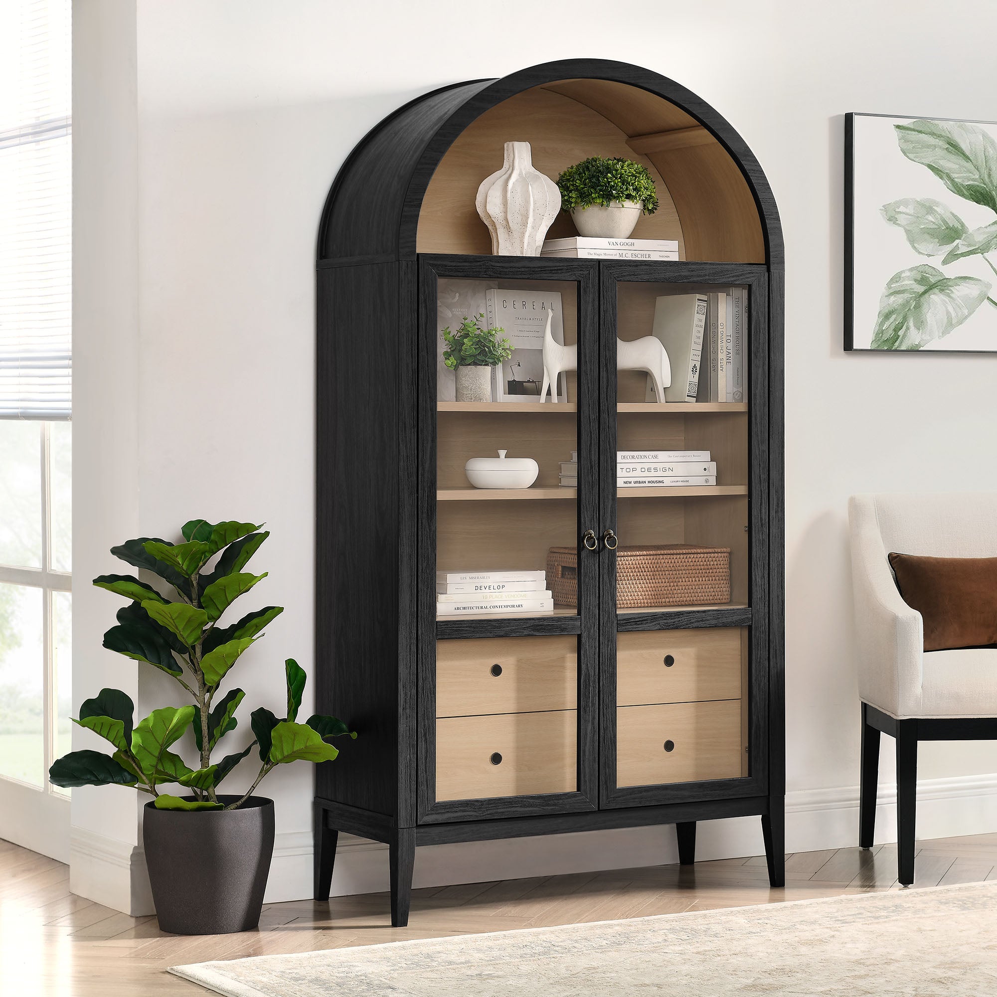 Nolan 74" Tall Wide Arched Storage Display Cabinet