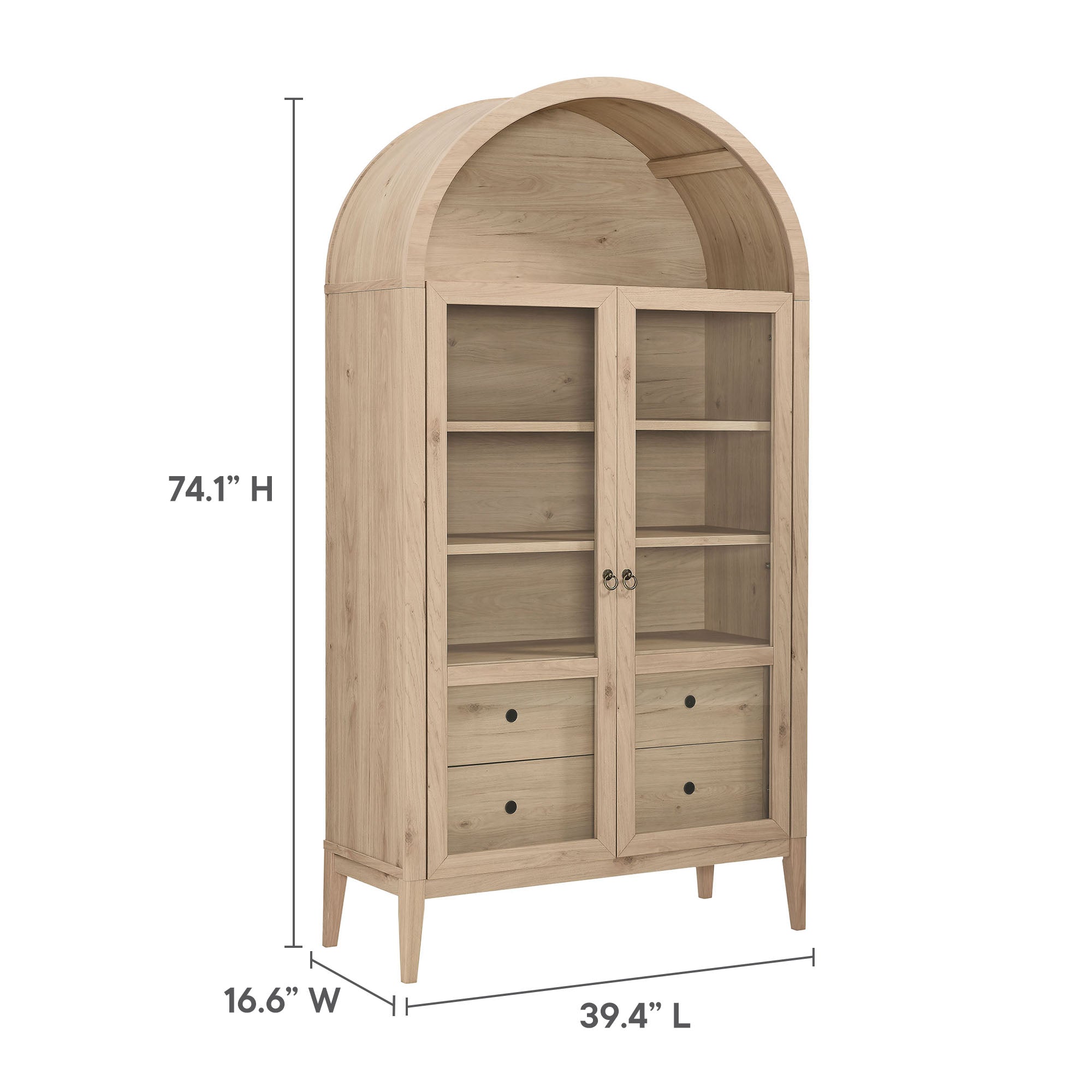 Nolan 74" Tall Wide Arched Storage Display Cabinet