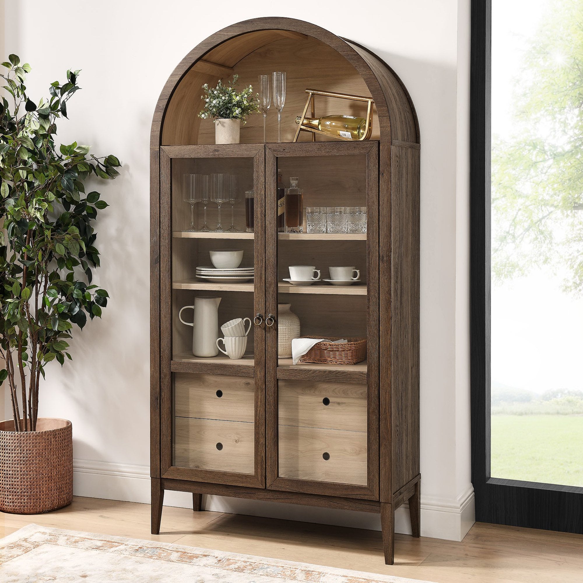 Nolan 74" Tall Wide Arched Storage Display Cabinet