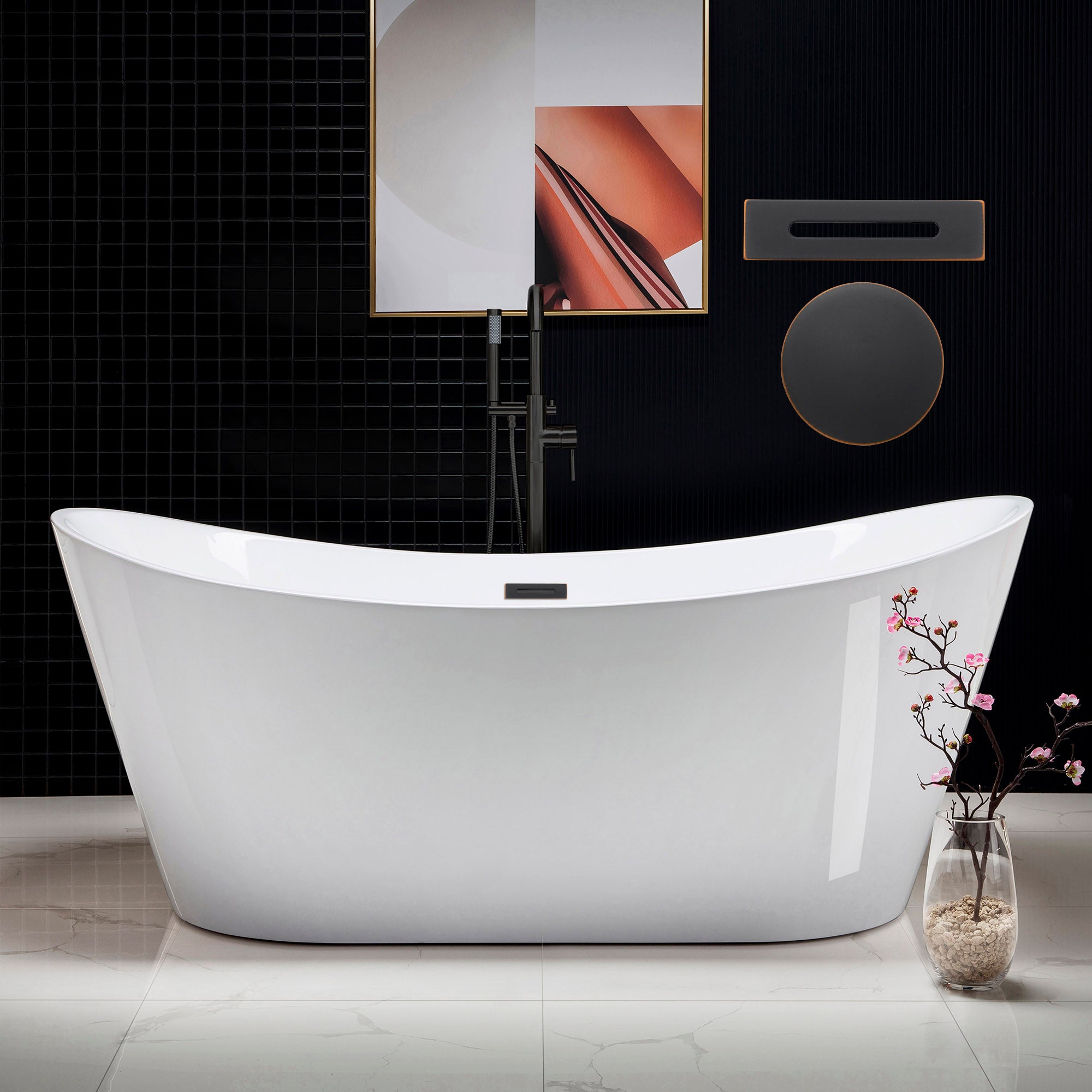WOODBRIDGE 71" Acrylic Freestanding Bathtub Contemporary Soaking Tub