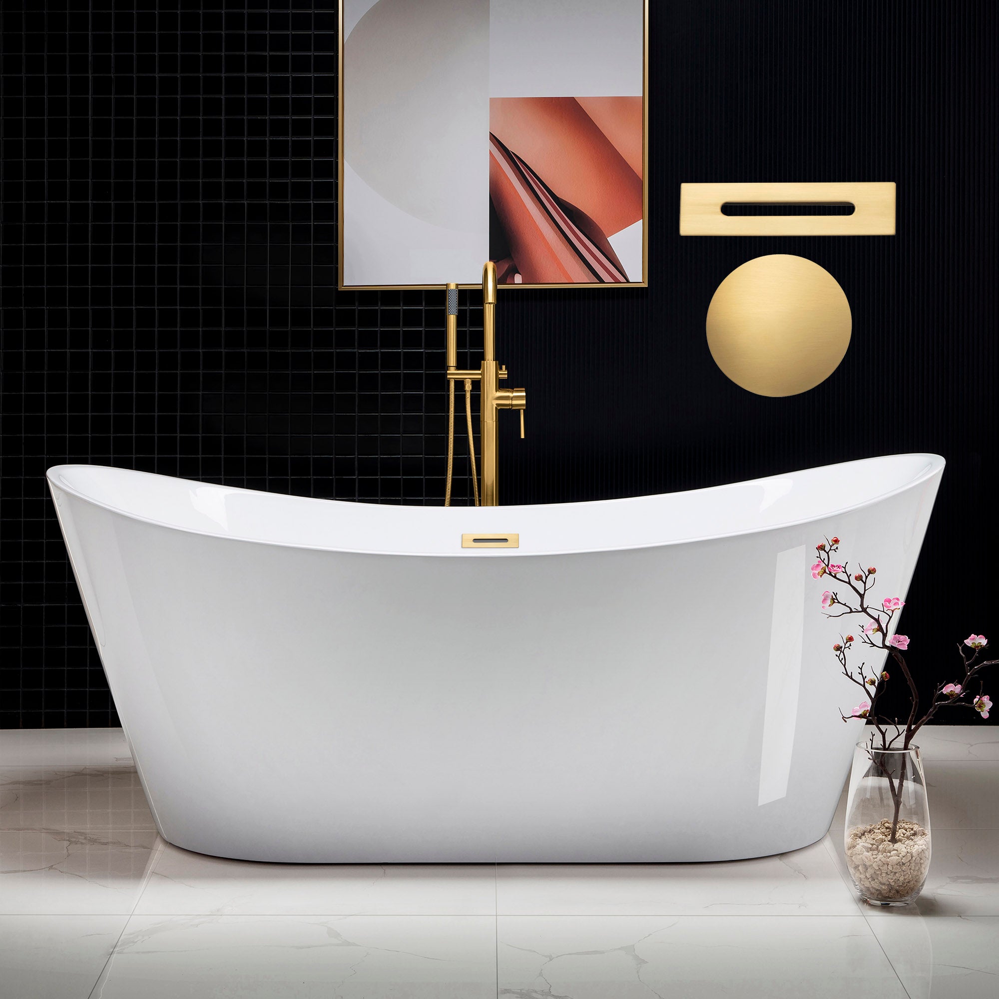 WOODBRIDGE 71" Acrylic Freestanding Bathtub Contemporary Soaking Tub