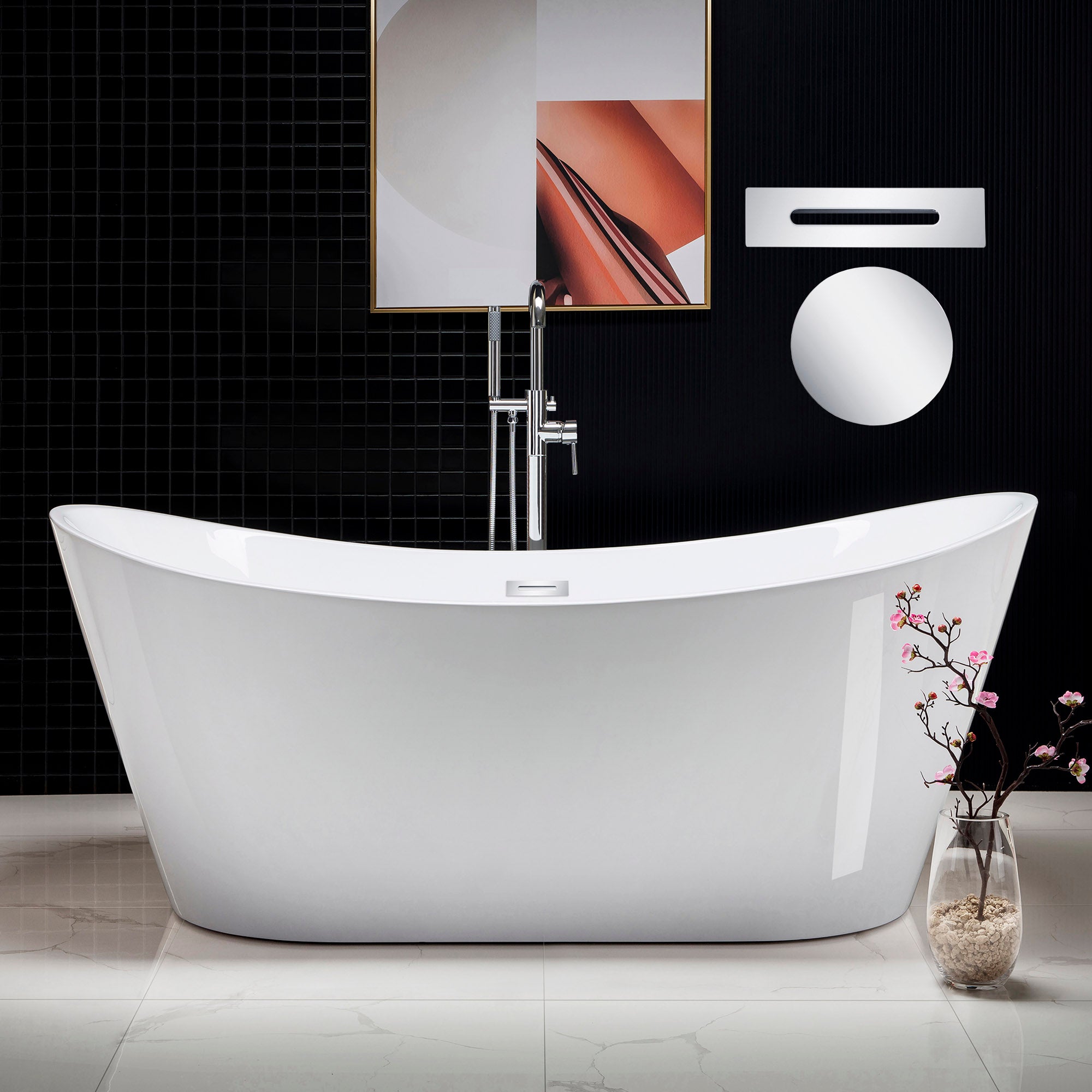 WOODBRIDGE 71" Acrylic Freestanding Bathtub Contemporary Soaking Tub