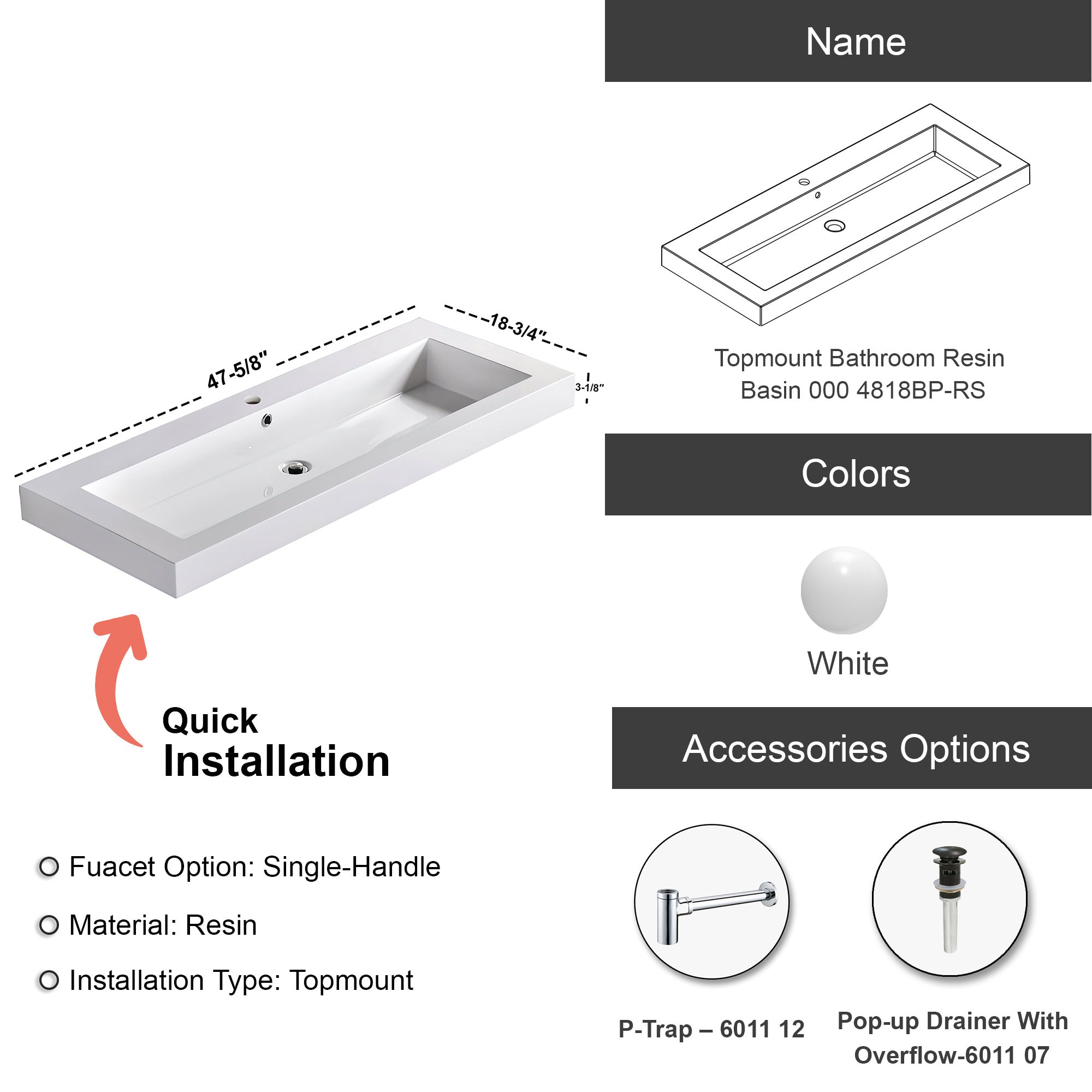Topmount Bathroom Resin Basin 000 4818BP-RS