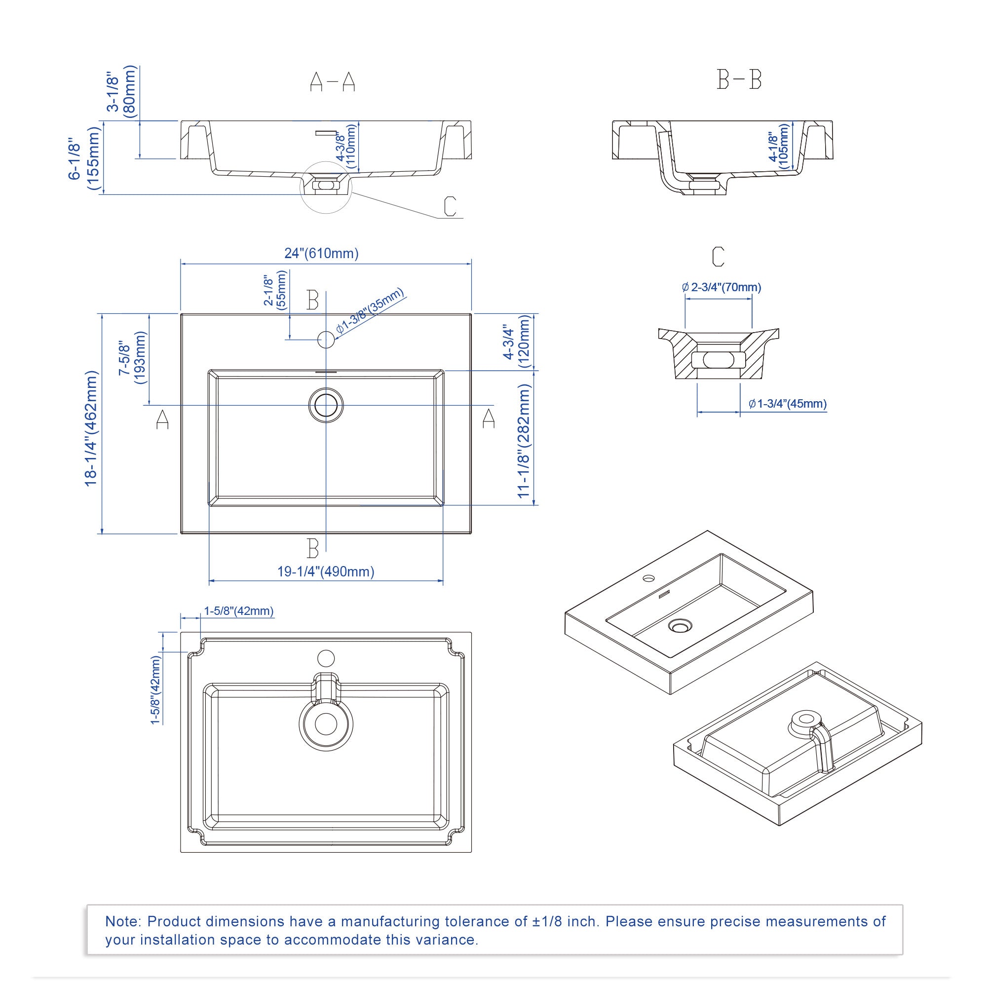 Topmount Bathroom Resin Basin 000 2418BP