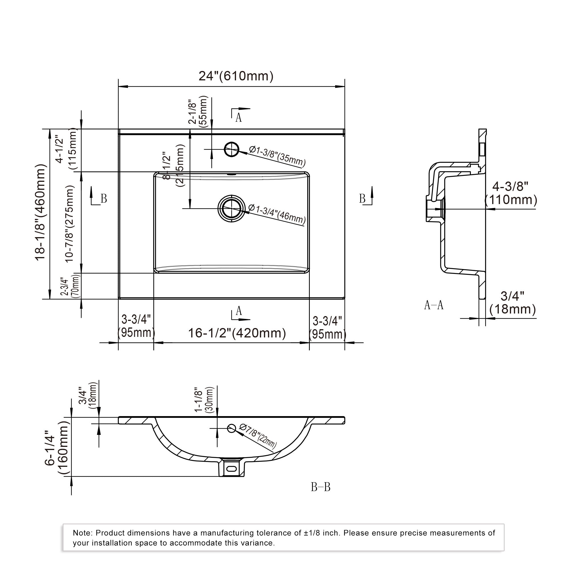 Topmount Bathroom Ceramic Basin 000 2418B
