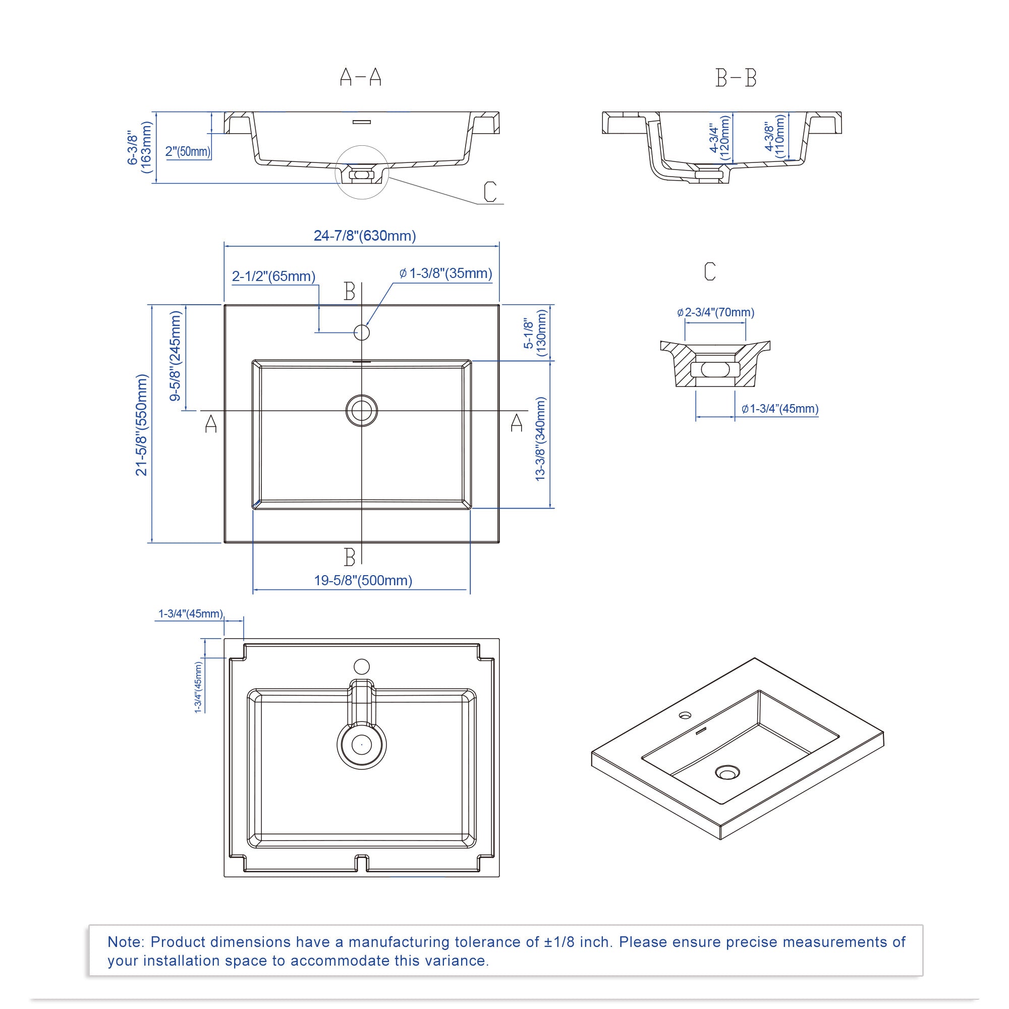 Topmount Bathroom Resin Basin 000 2522BP