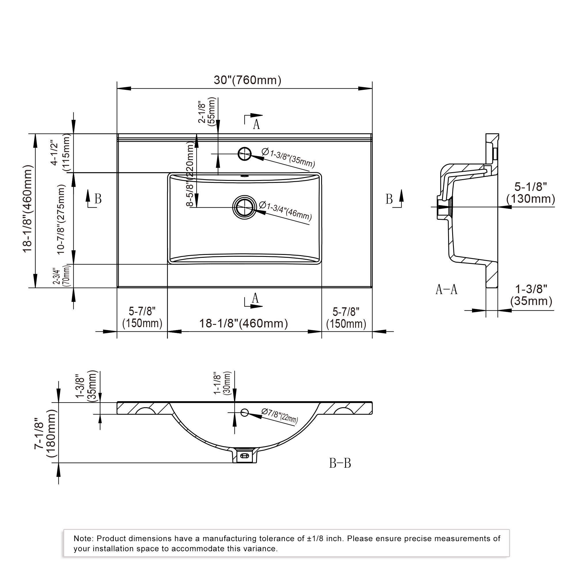 Topmount Bathroom Ceramic Basin 000 3018BT