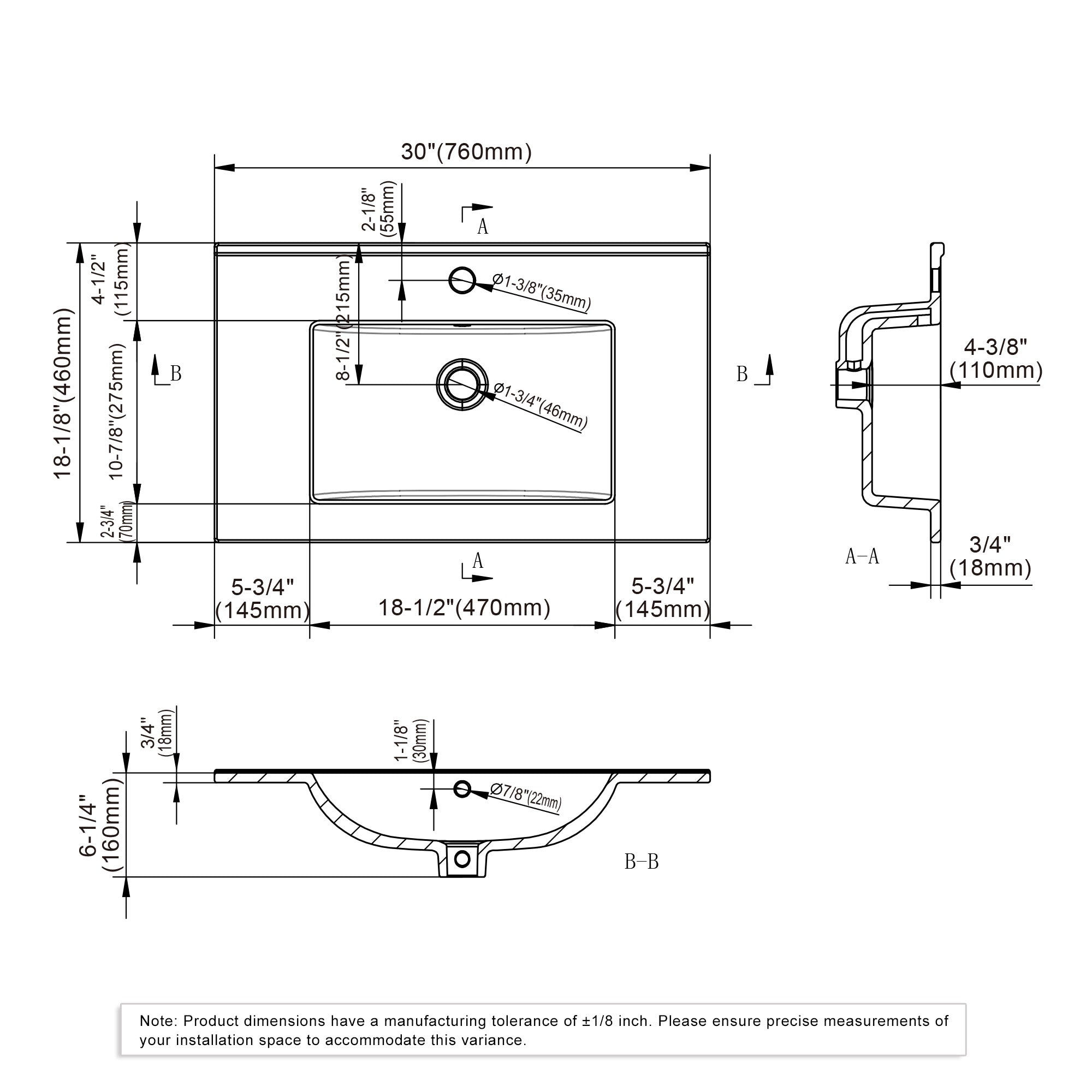 Topmount Bathroom Ceramic Basin 000 3018B