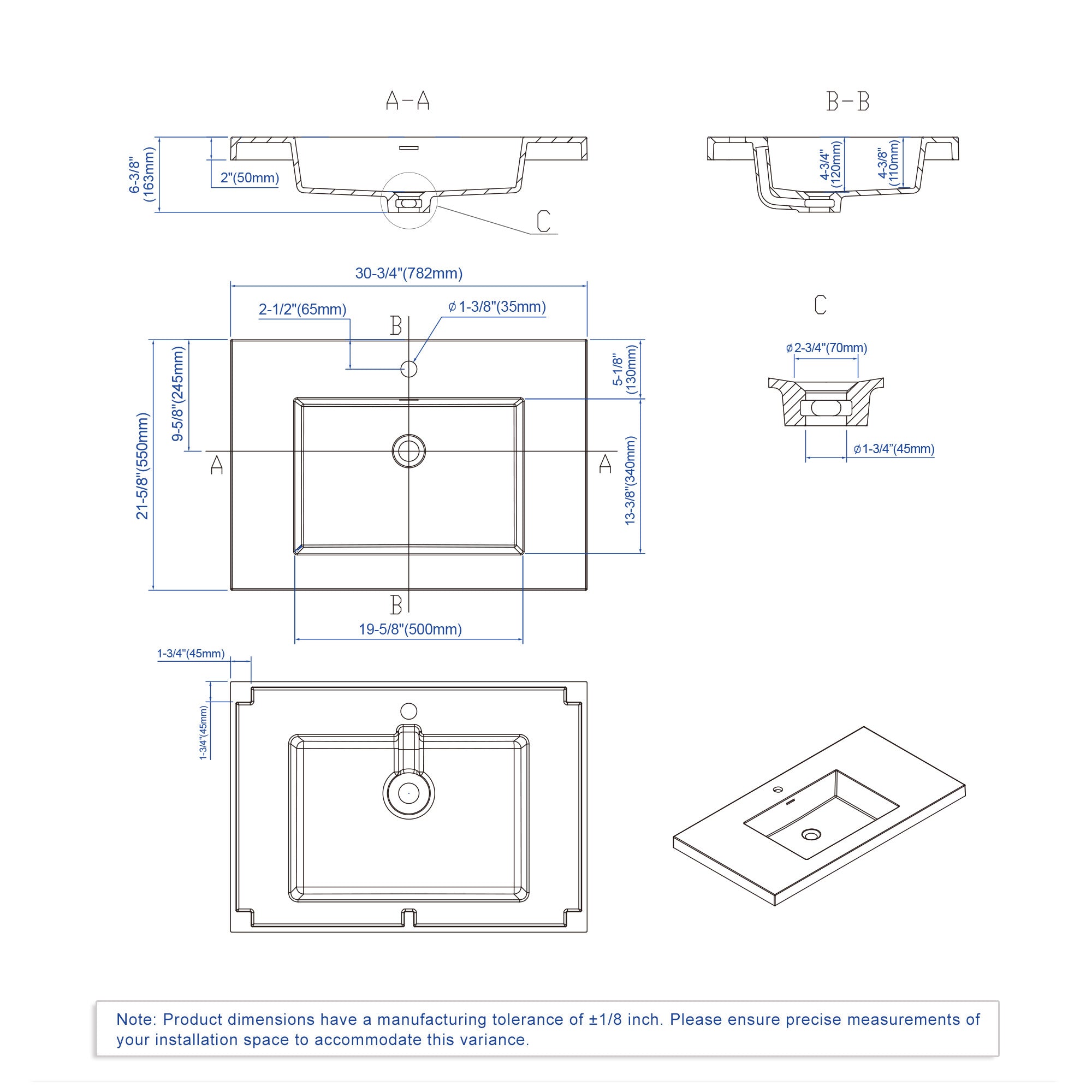 Topmount Bathroom Resin Basin 000 3122BP