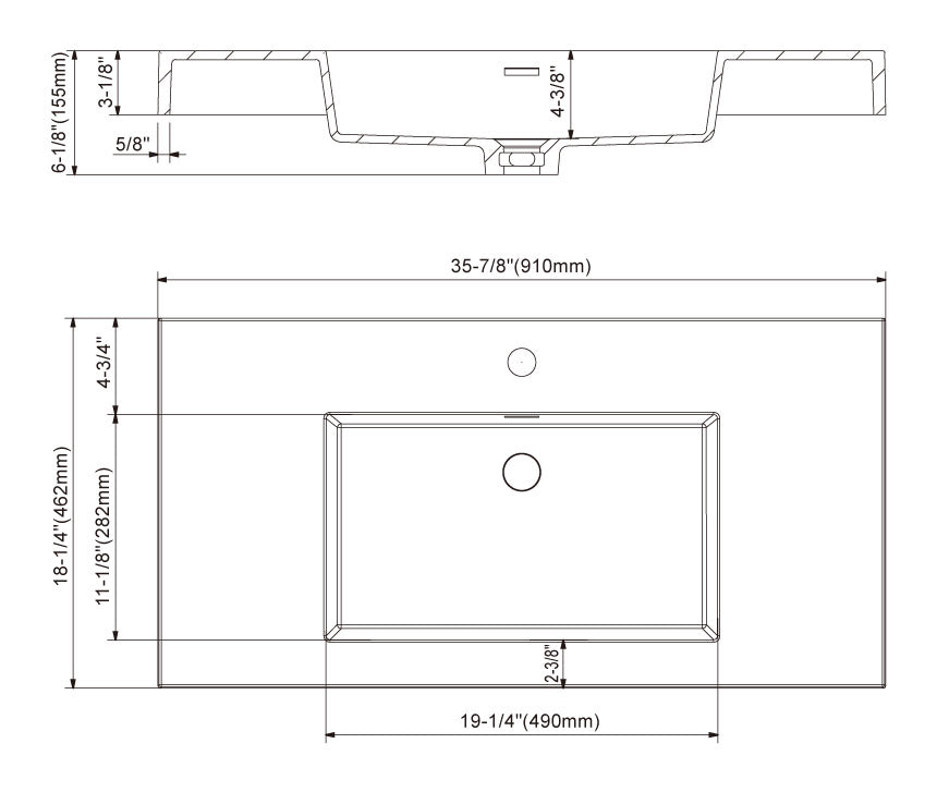 Topmount Bathroom Resin Basin 000 3618BP-MG