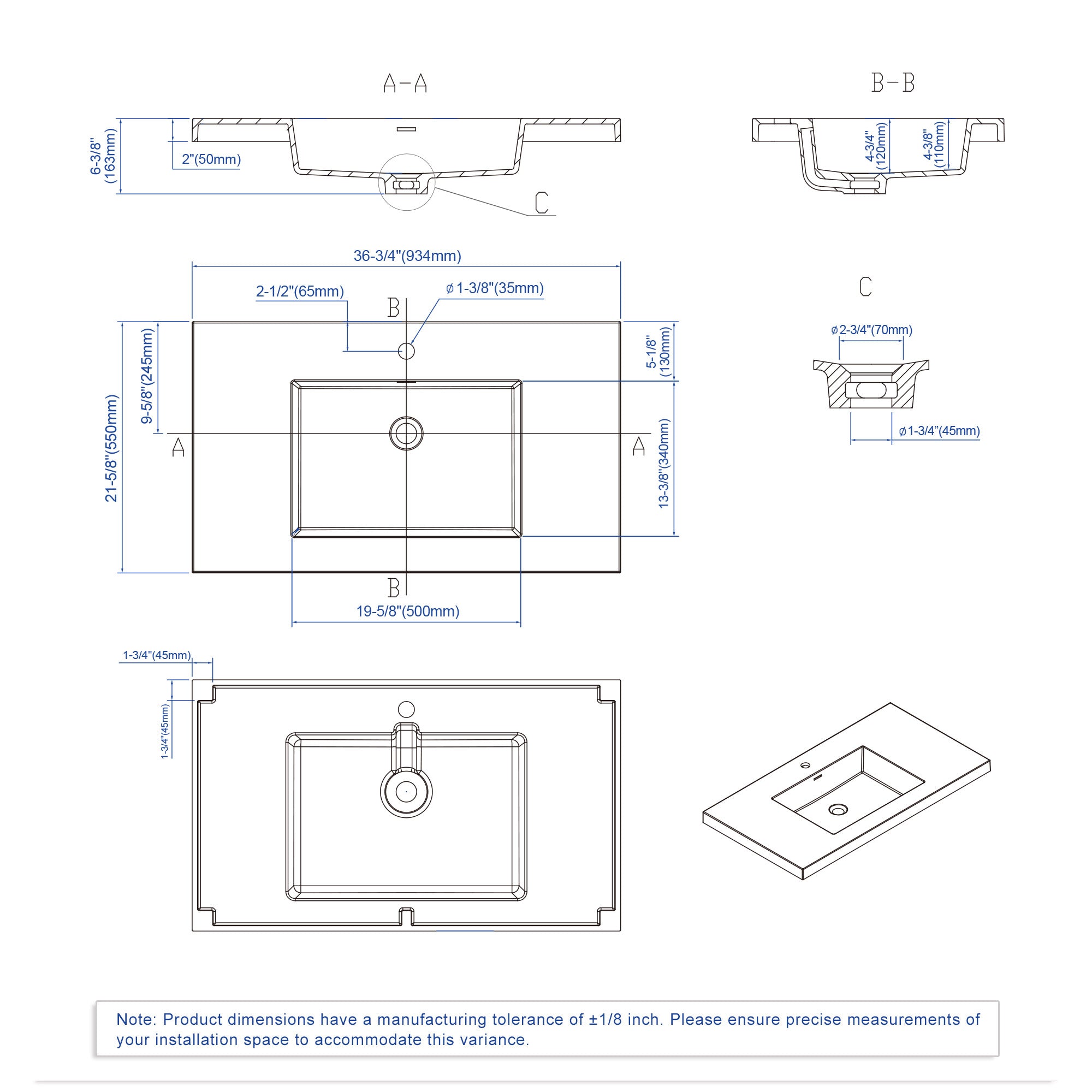 Topmount Bathroom Resin Basin 000 3722BP