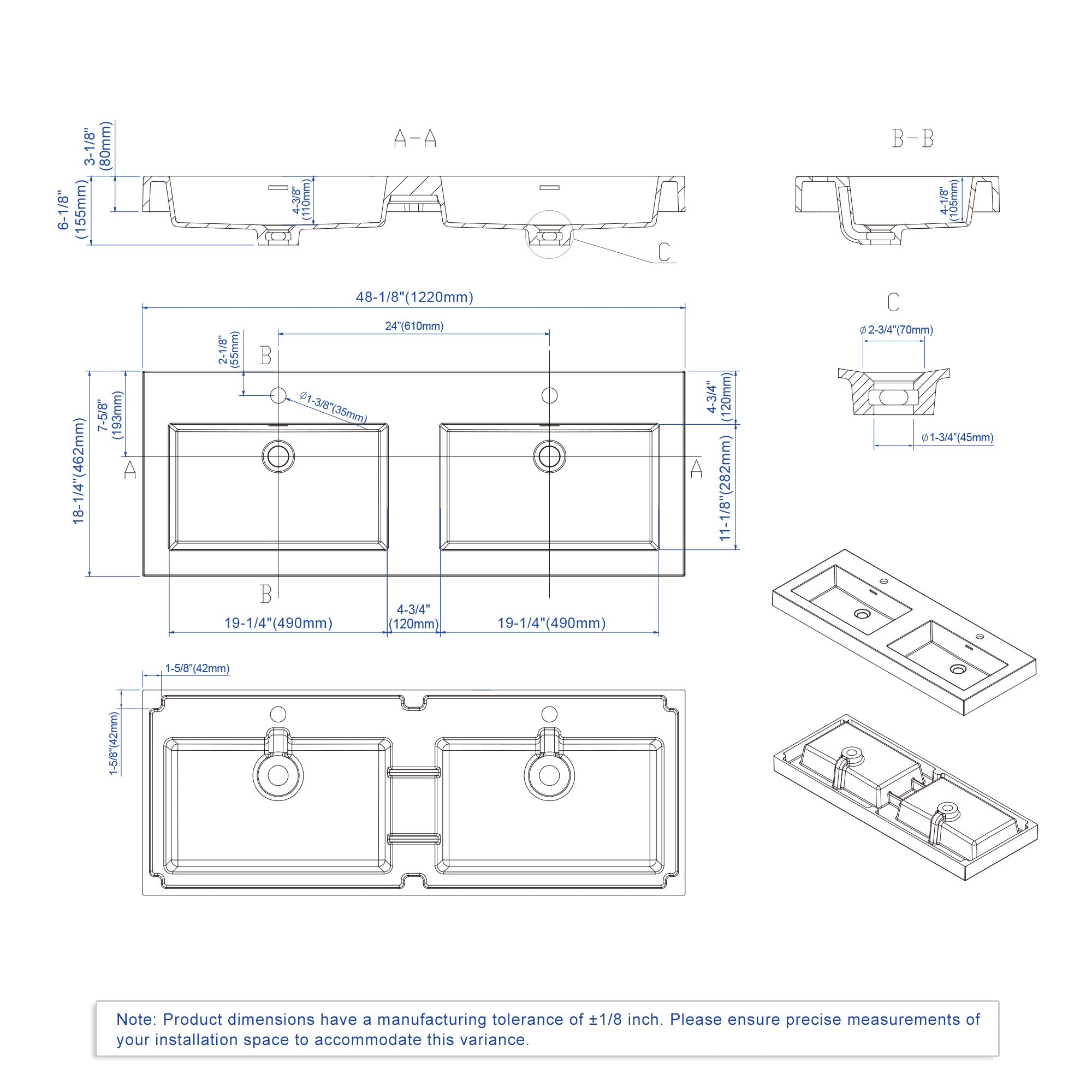 Topmount Bathroom Resin Basin 000 4818BP