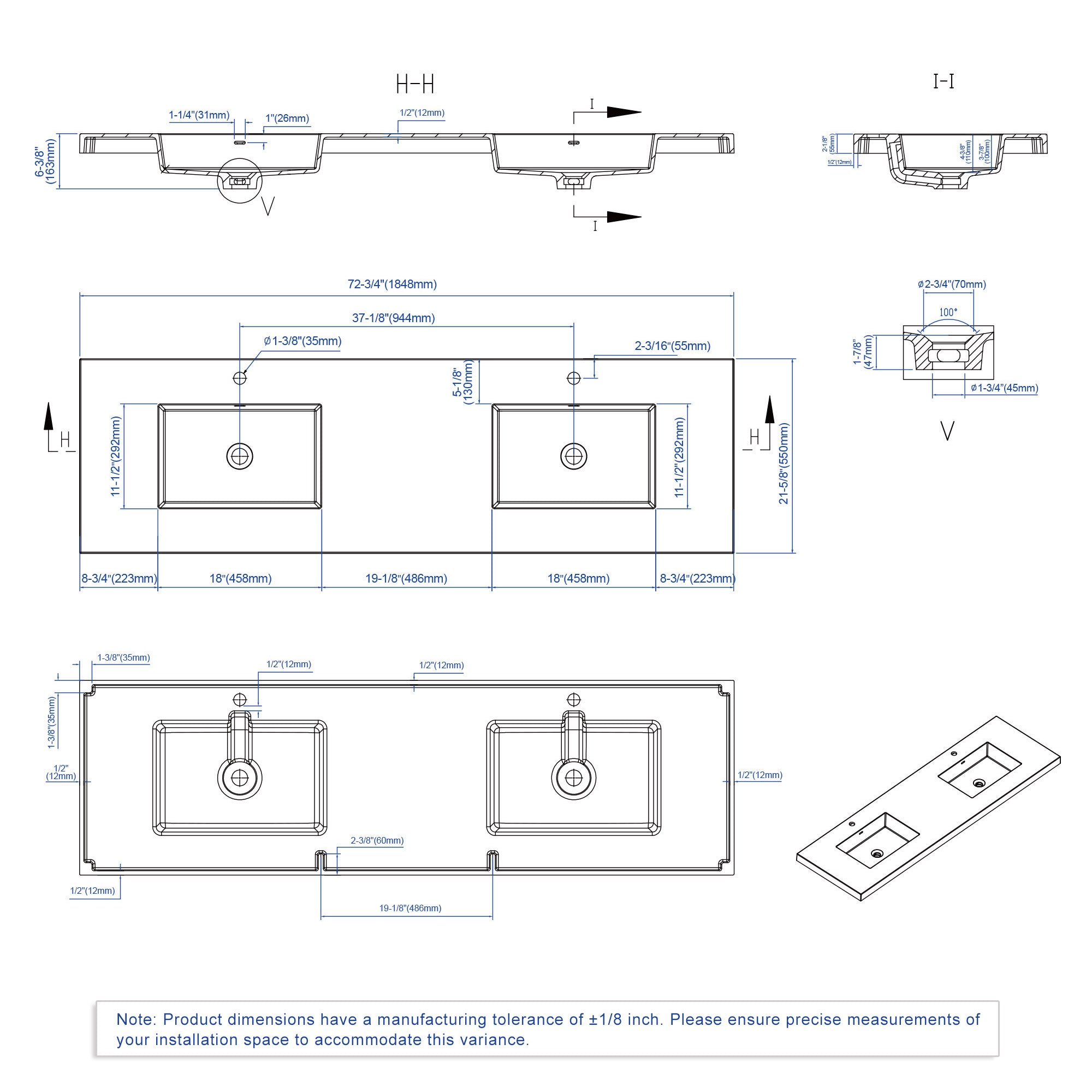 Topmount Bathroom Resin Basin 000 7322BP-BL
