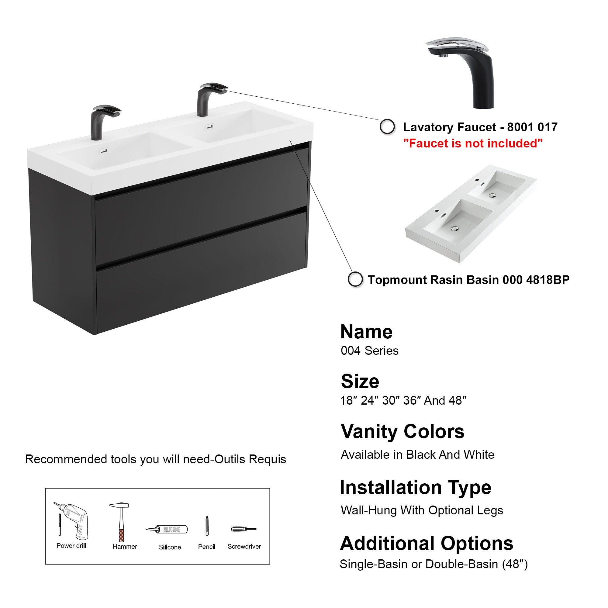 004 Series - 48 Inch Vanity - Double Sinks