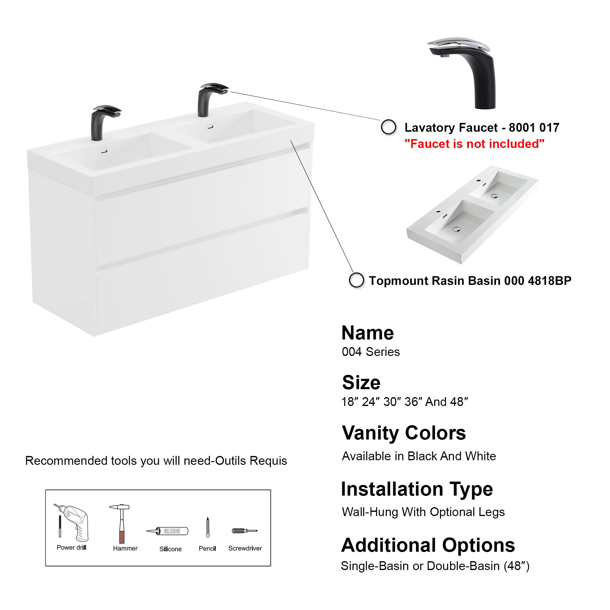 004 Series - 48 Inch Vanity - Double Sinks