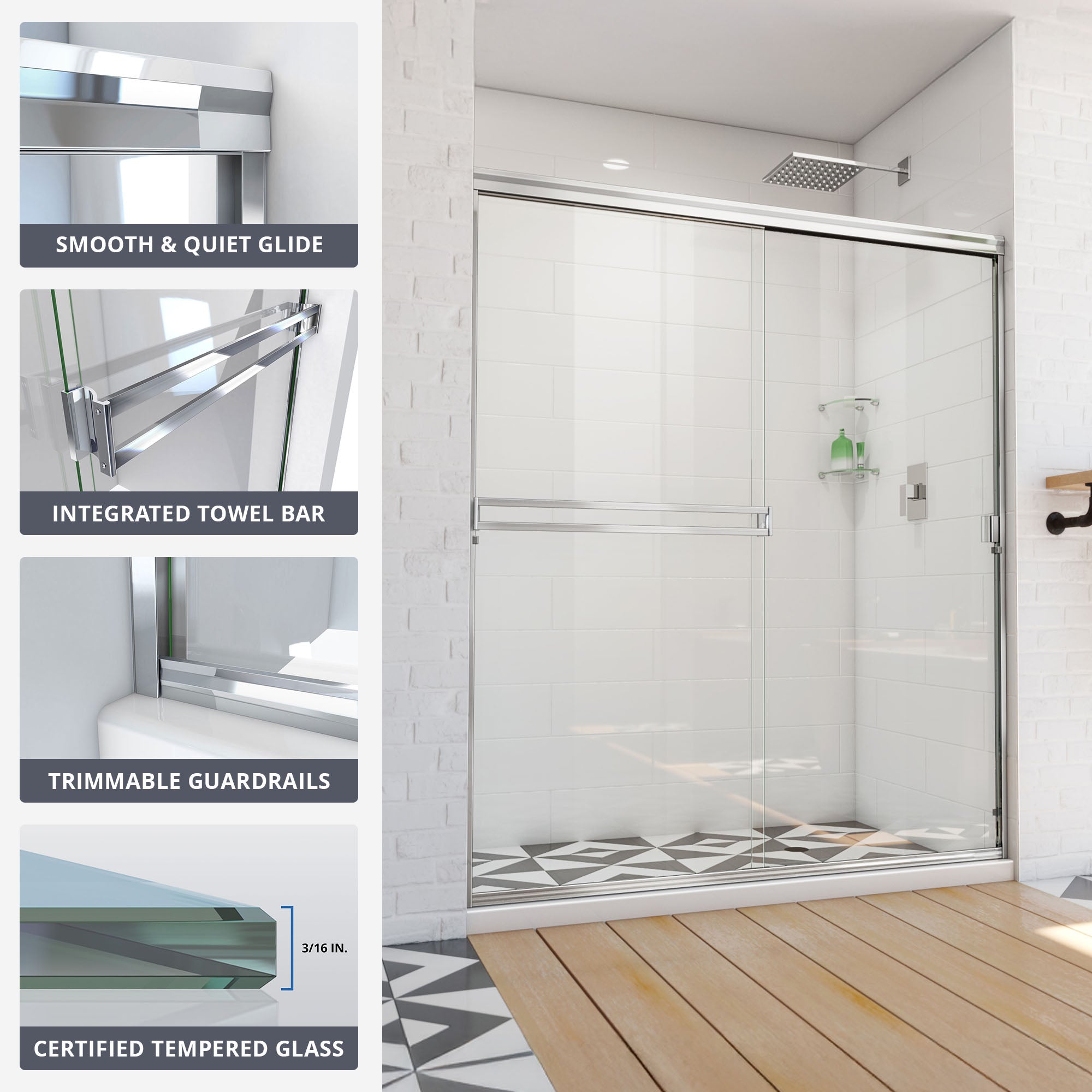 DreamLine Alliance Pro BG 56 - 60 inch W x 70 3/8 inch H Semi-Frameless Bypass Shower Door
