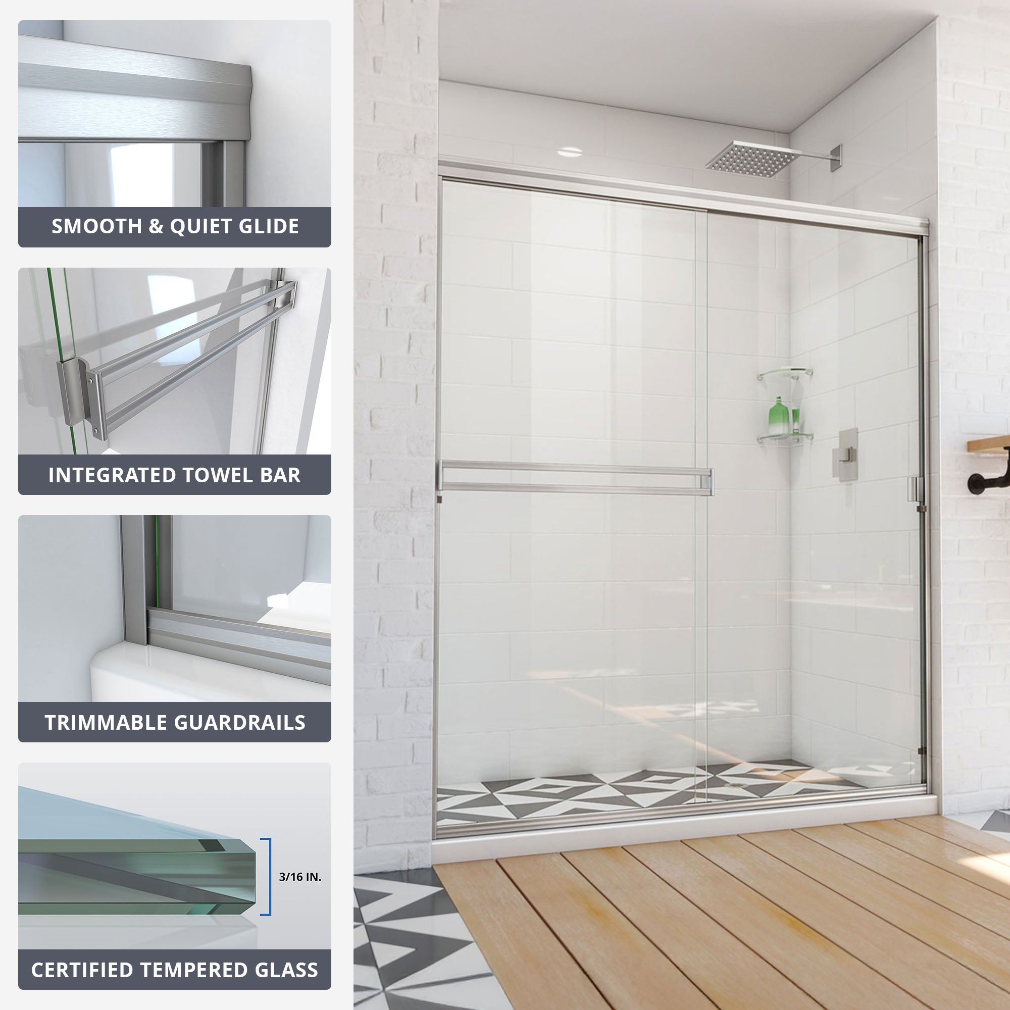 DreamLine Alliance Pro BG 56 - 60 inch W x 70 3/8 inch H Semi-Frameless Bypass Shower Door