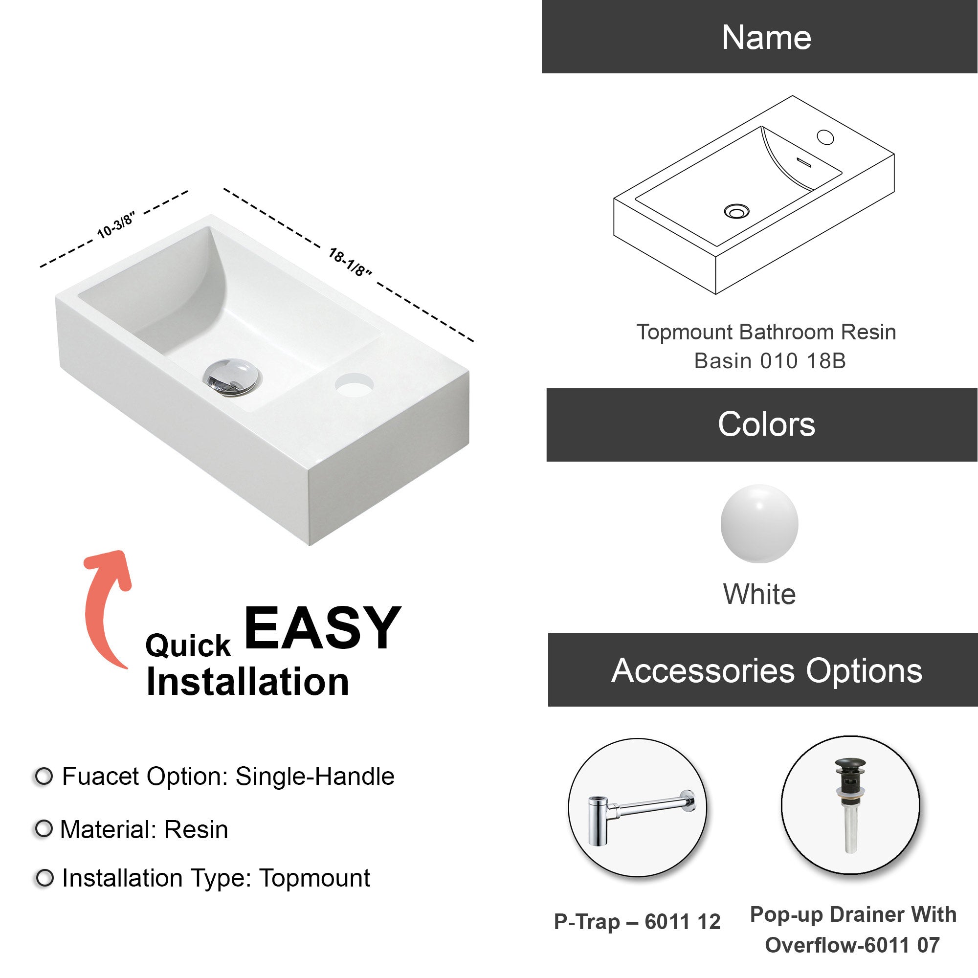 Topmount Bathroom Resin Basin 010 18B