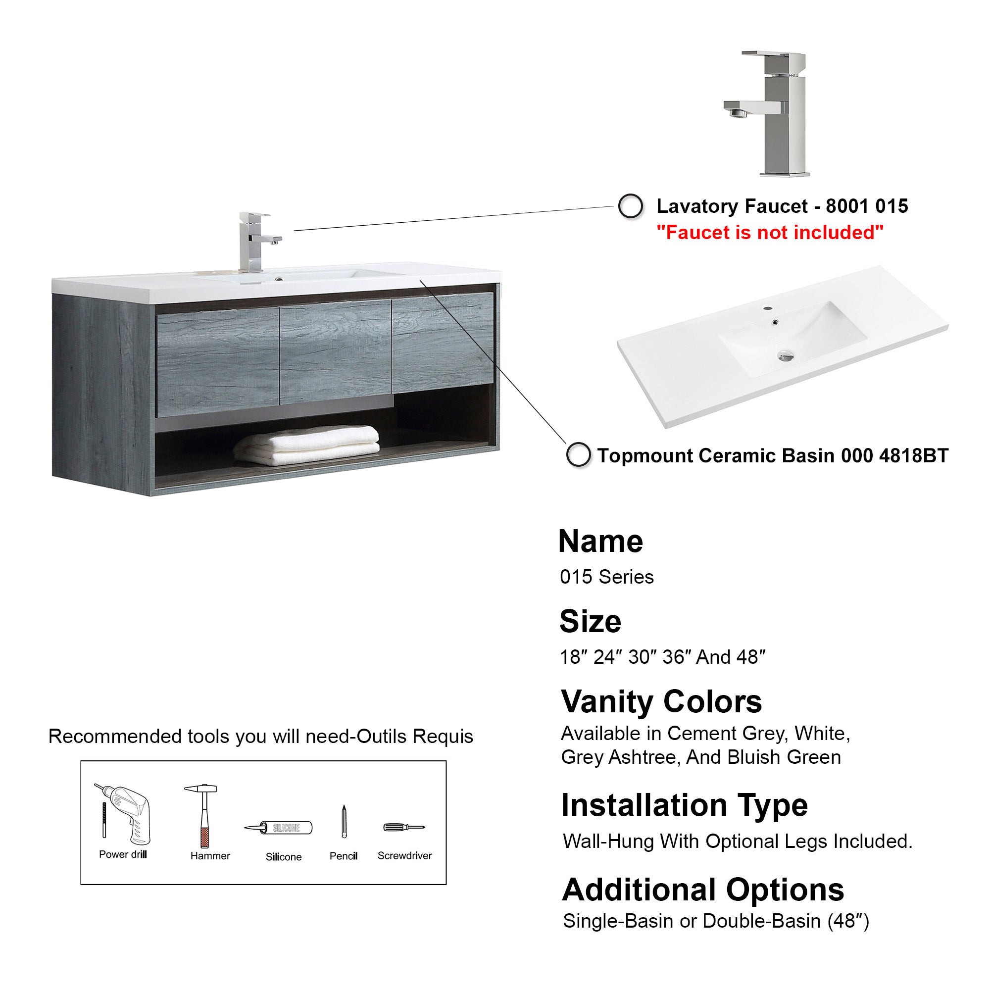 015 Series-48 Inch Vanity - Single Sink