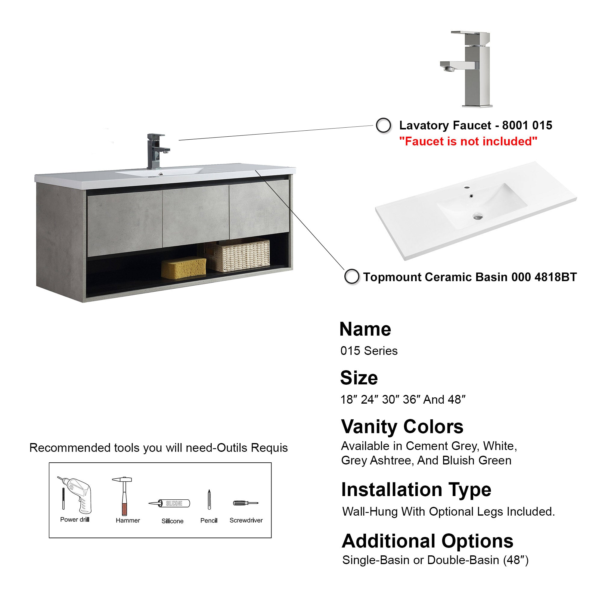015 Series-48 Inch Vanity - Single Sink