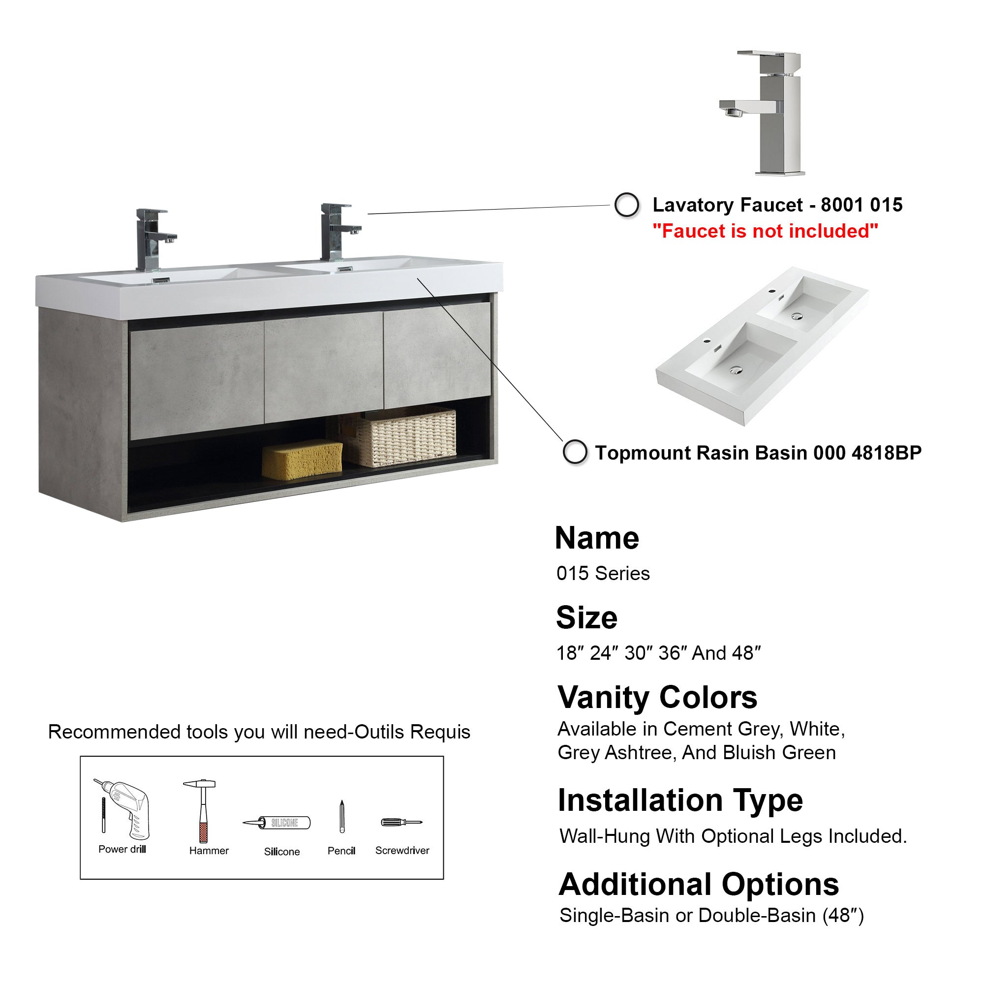015 Series-48 Inch Vanity - Double Sinks