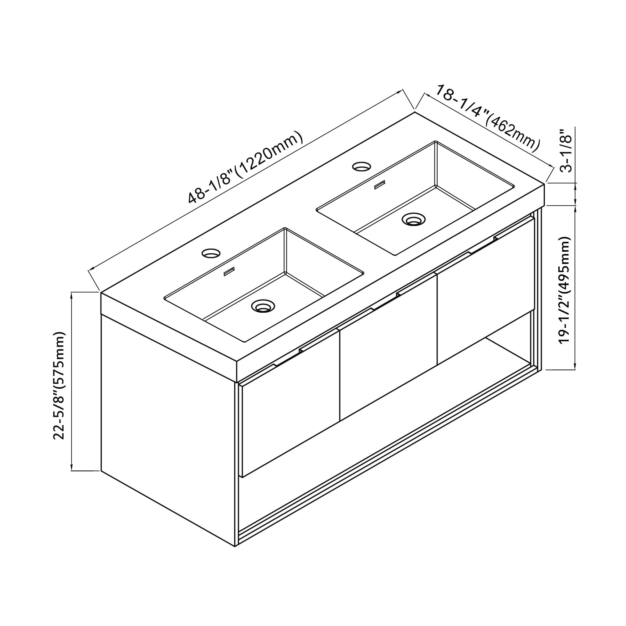 015 Series-48 Inch Vanity - Double Sinks