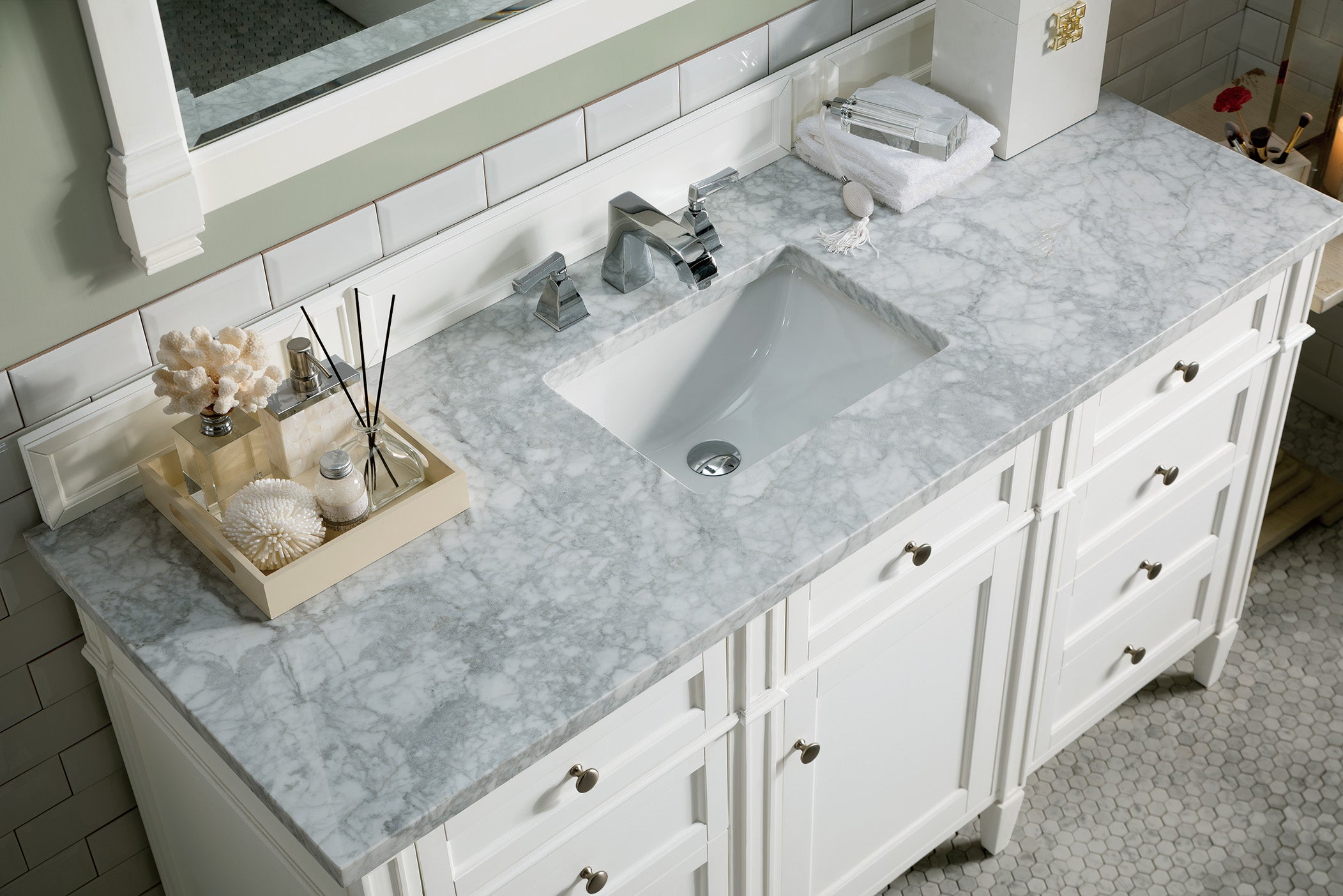 James Martin Brittany 60" Single Vanity in Bright White with 3cm Countertop