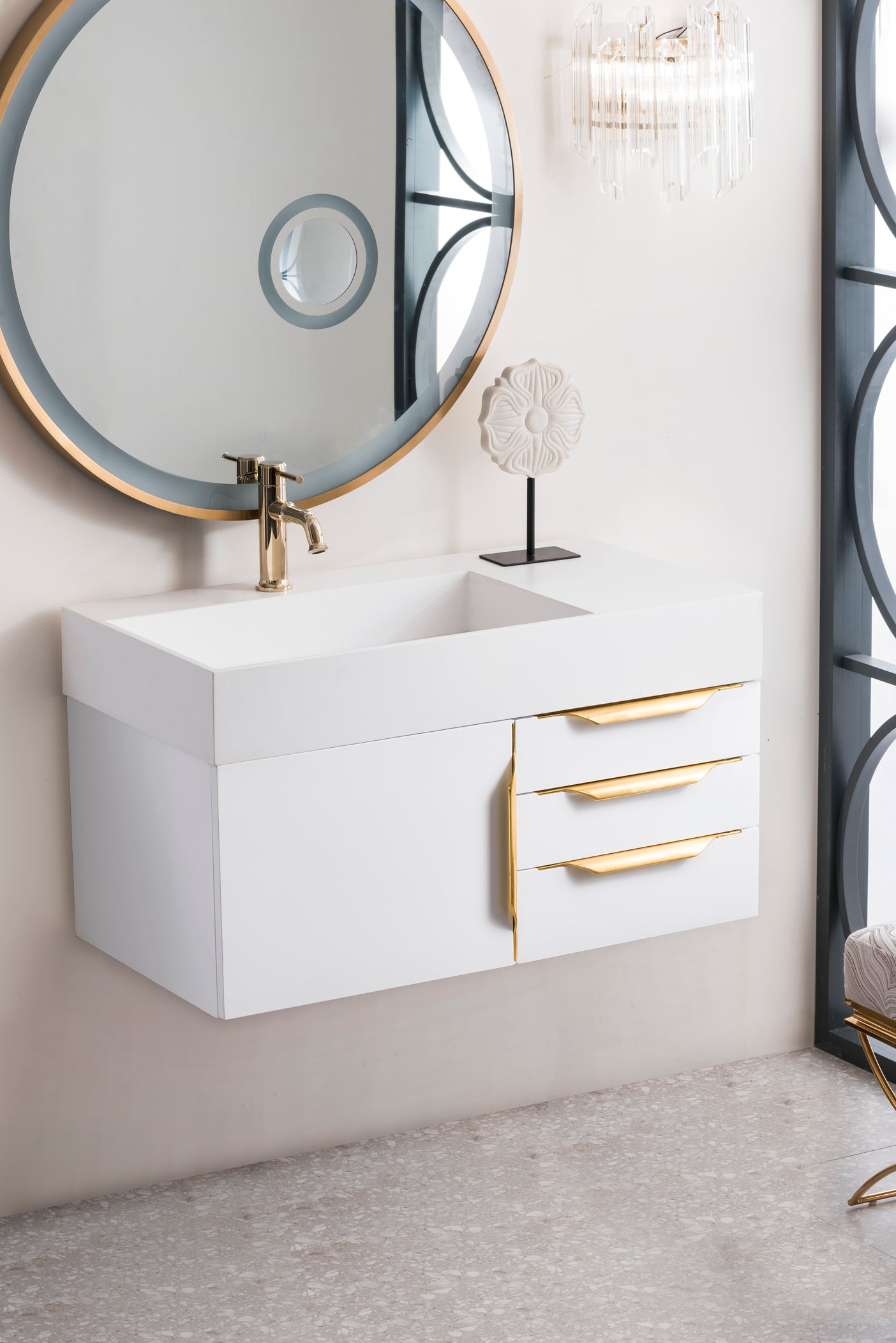 James Martin Columbia 36" Wall Mounted Single Vanity with Mineral Composite Stone Countertop