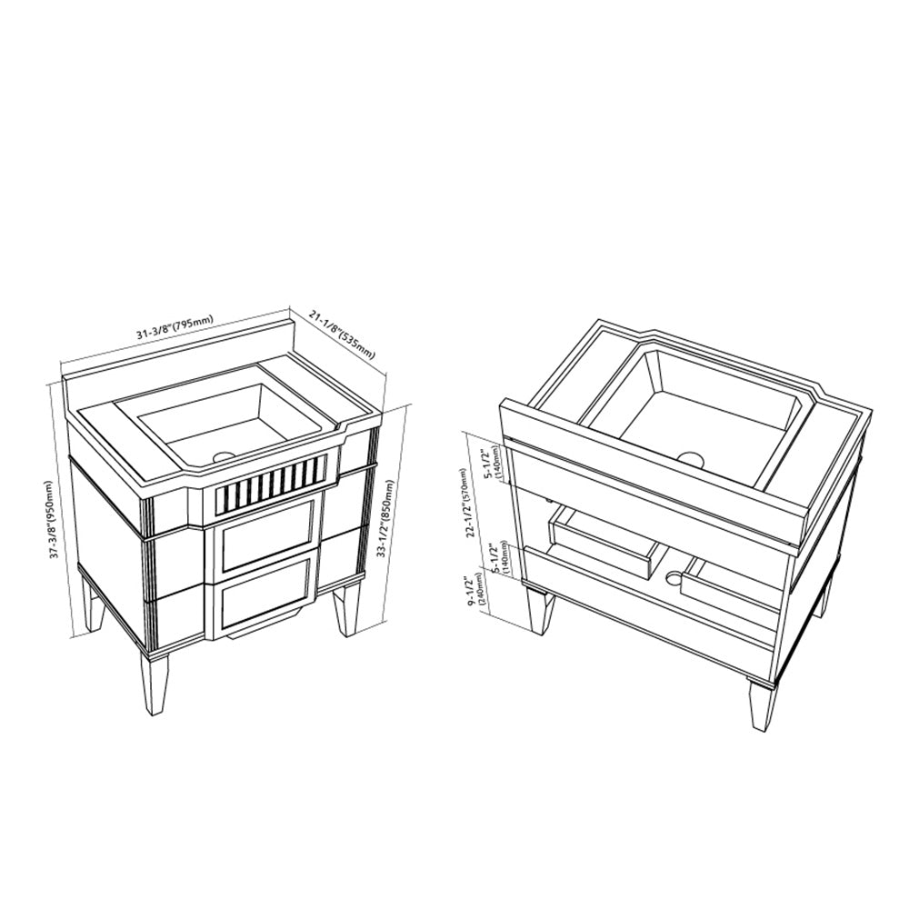 020 Series- 33 Inch Vanity-Grey Green With Basin